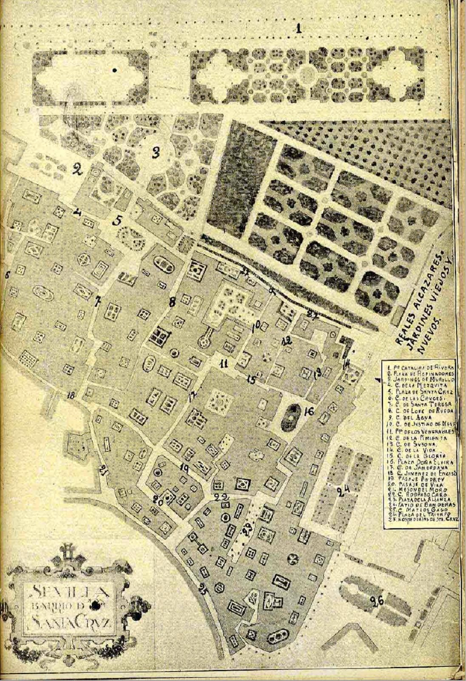 Mapa del barrio de Santa Cruz publicado en 1920.