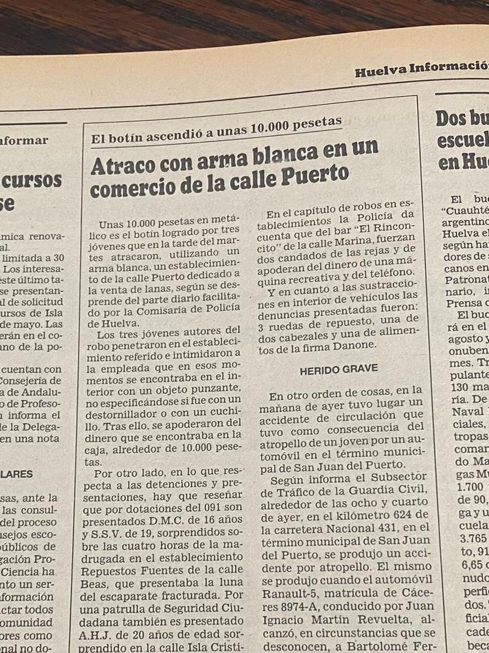 Atraco a un comercio de la calle Puerto de Huelva en 1986