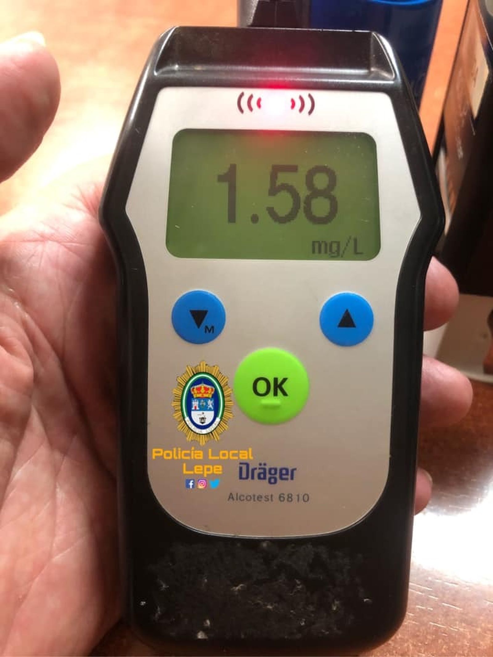 Tasa de alcohol de un conductor registrada por la Policía Local de Lepe en el etilómetro el pasado sábado.