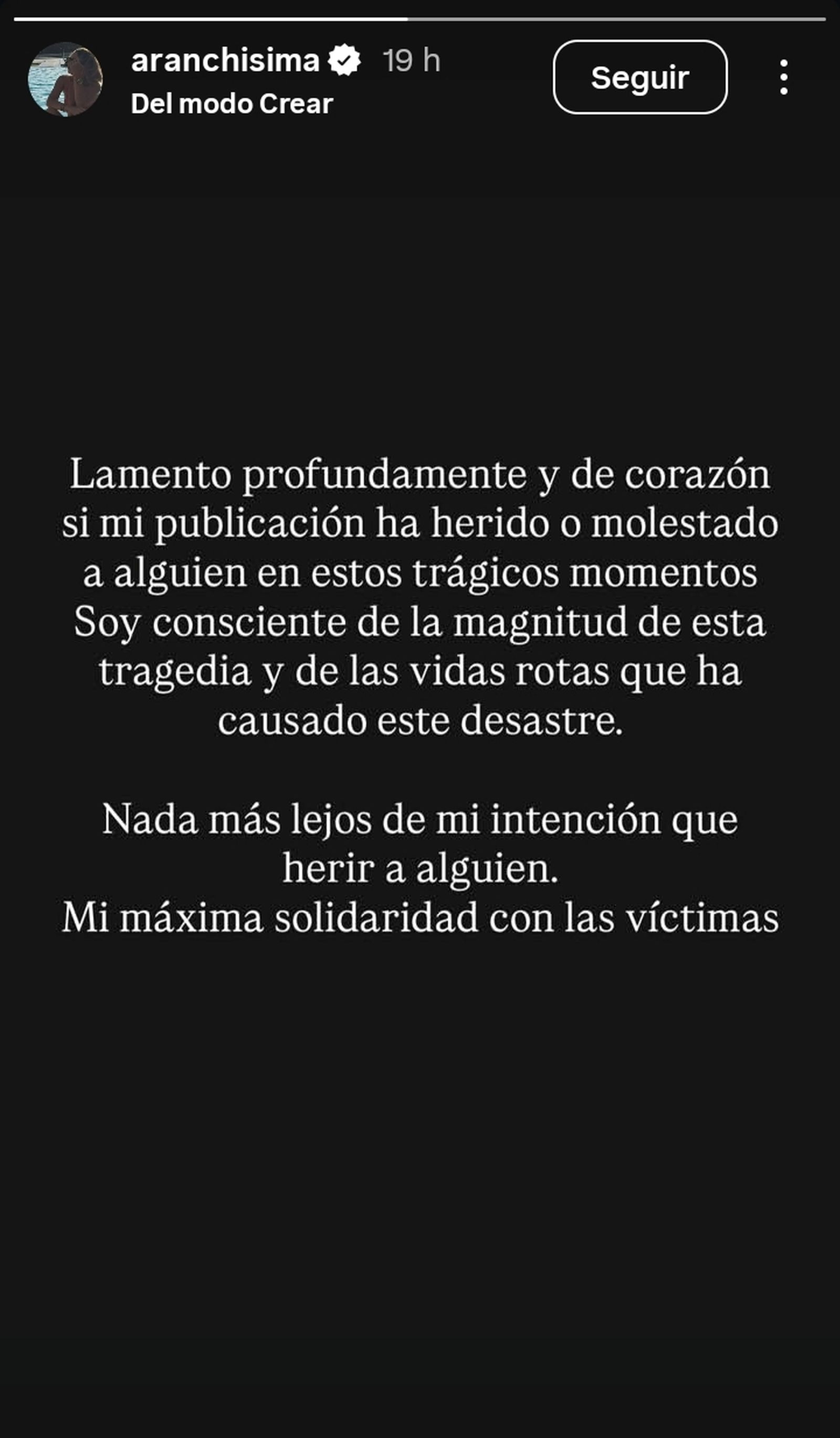 El comunicado que ha compartido en las redes sociales tras borrar la fotografía.