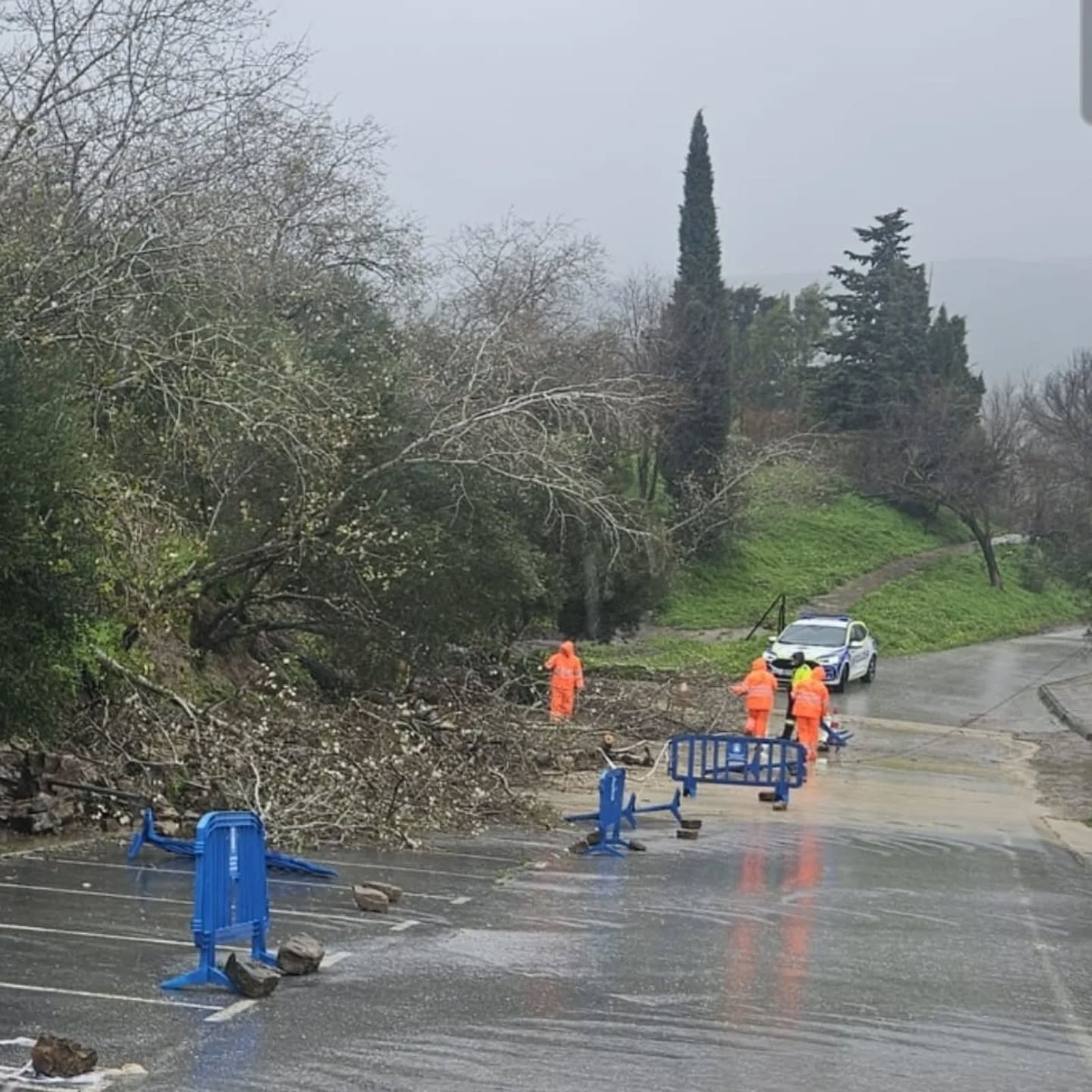 Una de las carreteras de acceso a Jimena, cortadas.