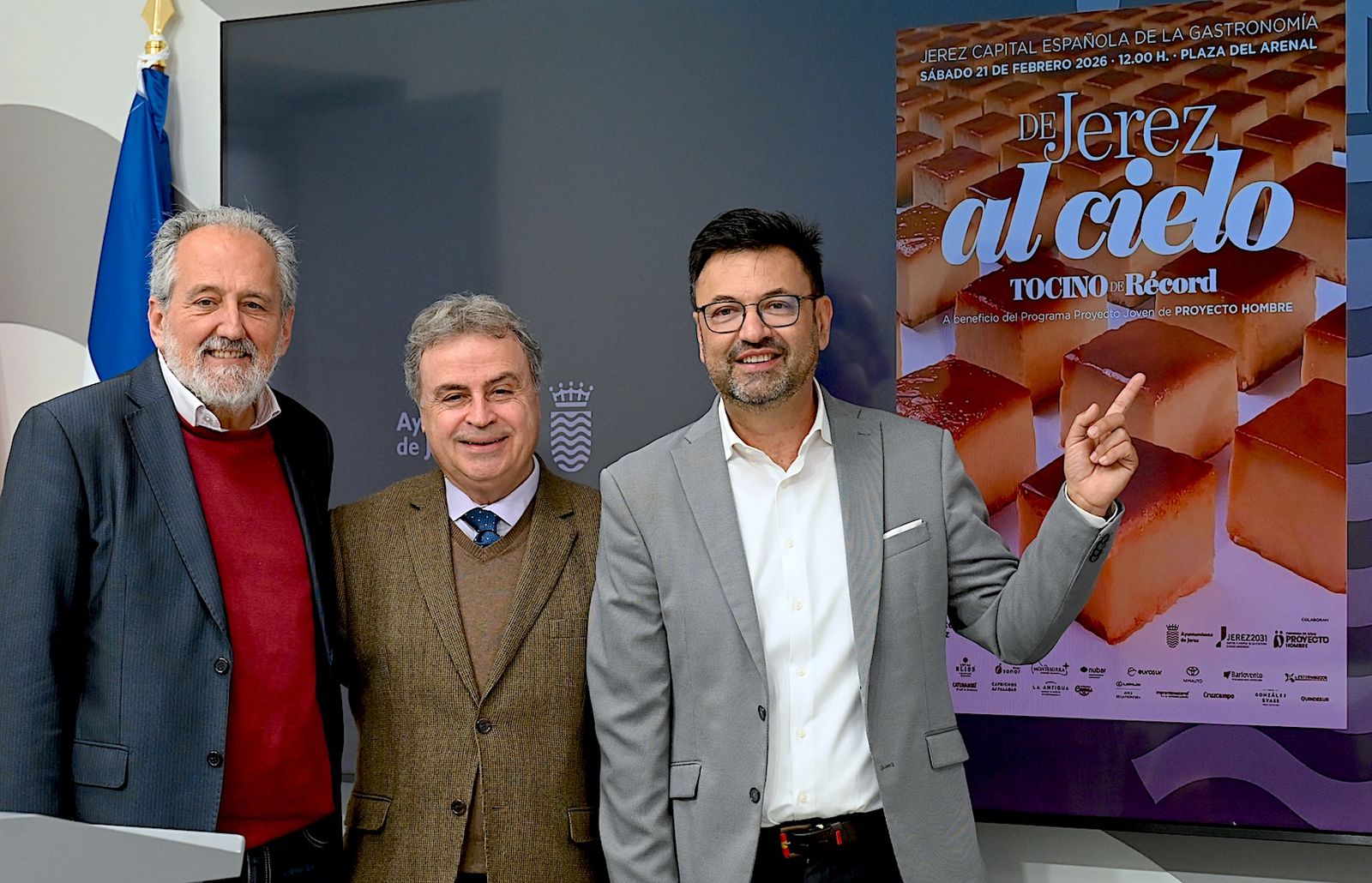 Luis Bononato, Antonio Real y Alfredo Carrasco presenta el evento solidario 'De Jerez al cielo'.