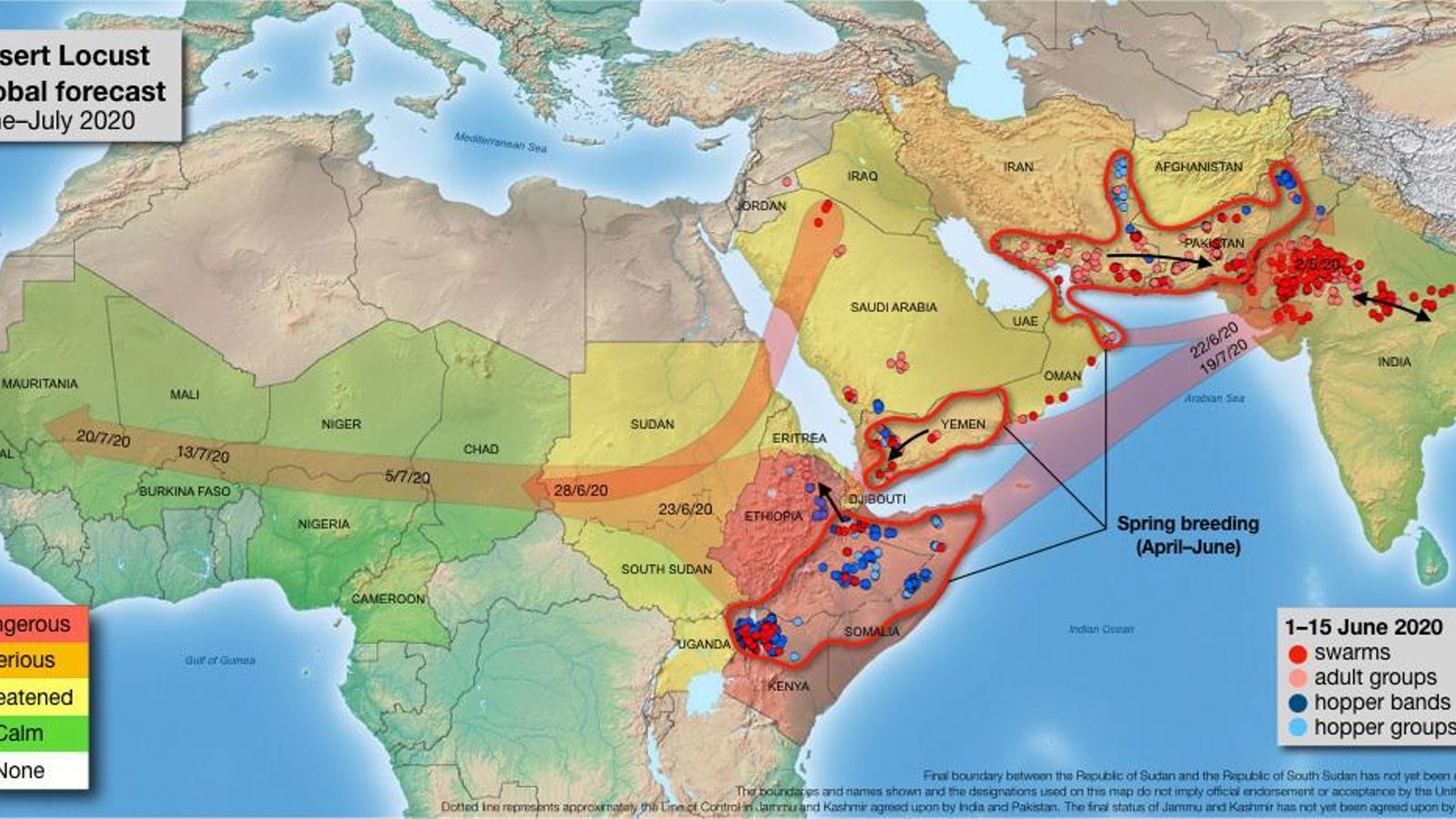Mapa de las predicciones de la ONU para este mes de julio.