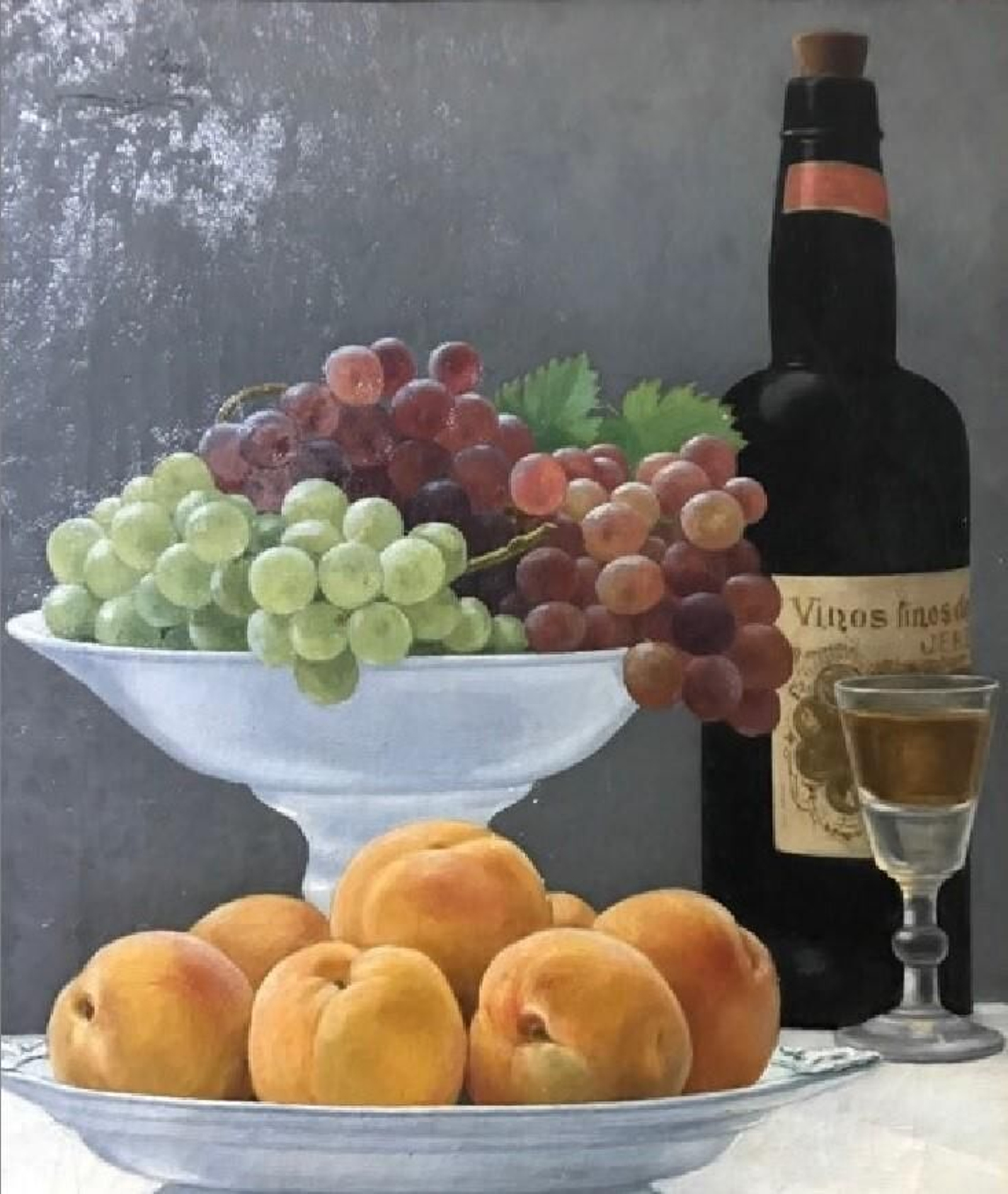 Bodegón con botella de vino de Jerez, de Carmen Vega Ledesma, 1900.