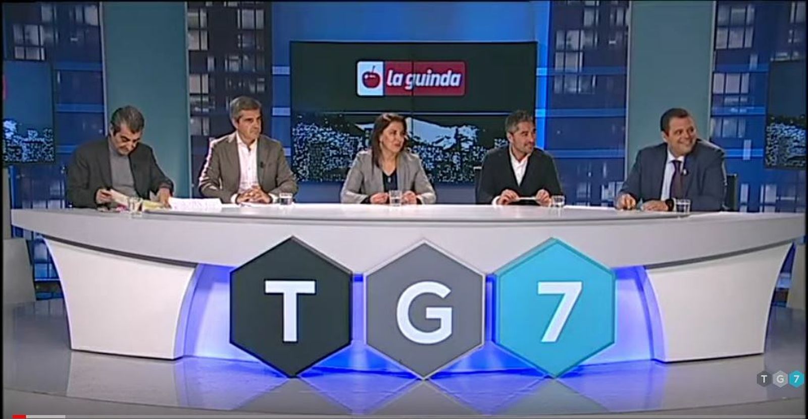Los portavoces de Podemos-IU, PP, PSOE, Cs y Vox, este lunes 11 de noviembre, en el debate de TG7.
