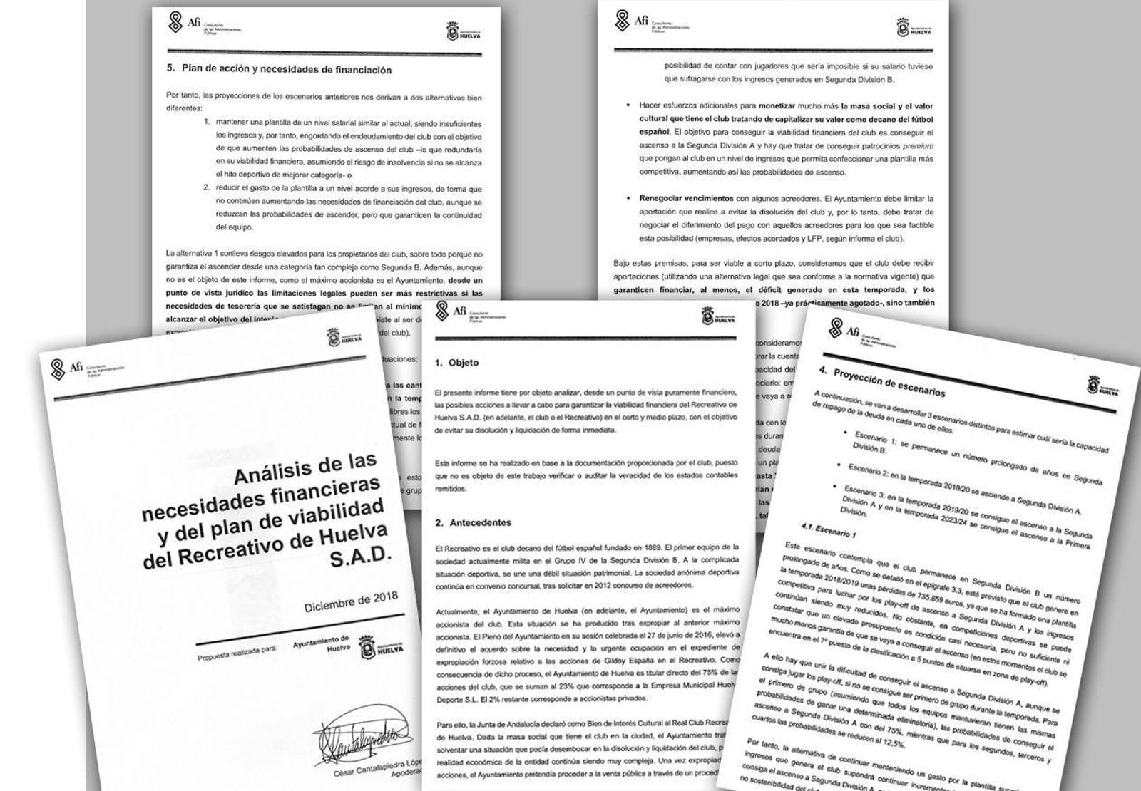 Informe de la consultora AFI con las necesidades financieras y el plan de viabilidad albiazul.