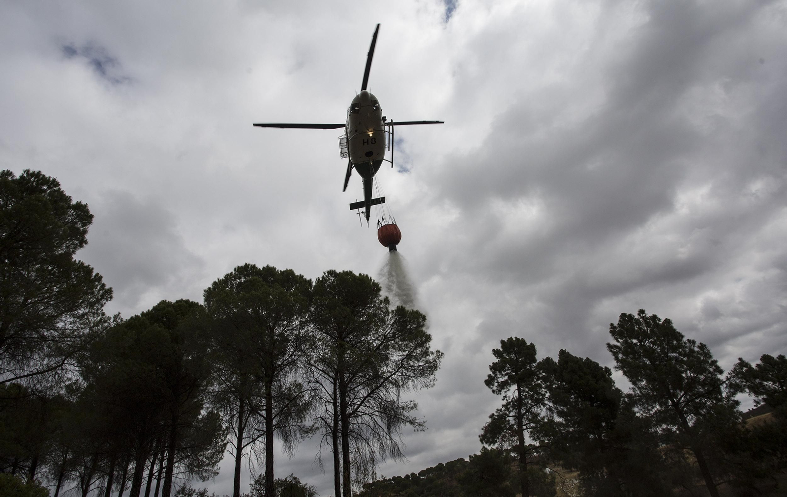 Ejercicio contra incendios en la base Brica de Madroñalejo, en Aznalcóllar