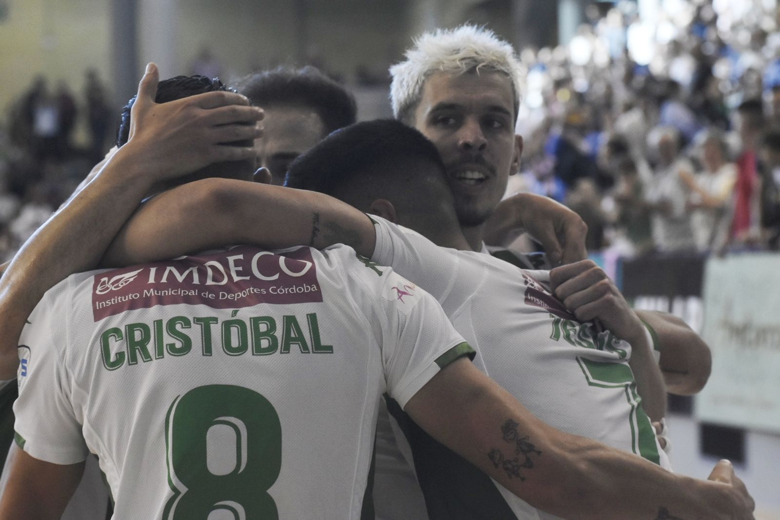 Los jugadores del Córdoba Futsal celebran un tanto en Vista Alegre.