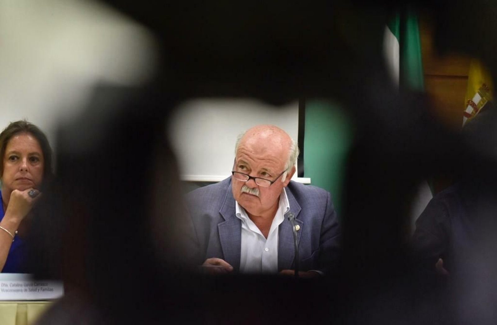 El consejero de Salud y Familias, Jesús Aguirre, en la reunión celebrada hoy.