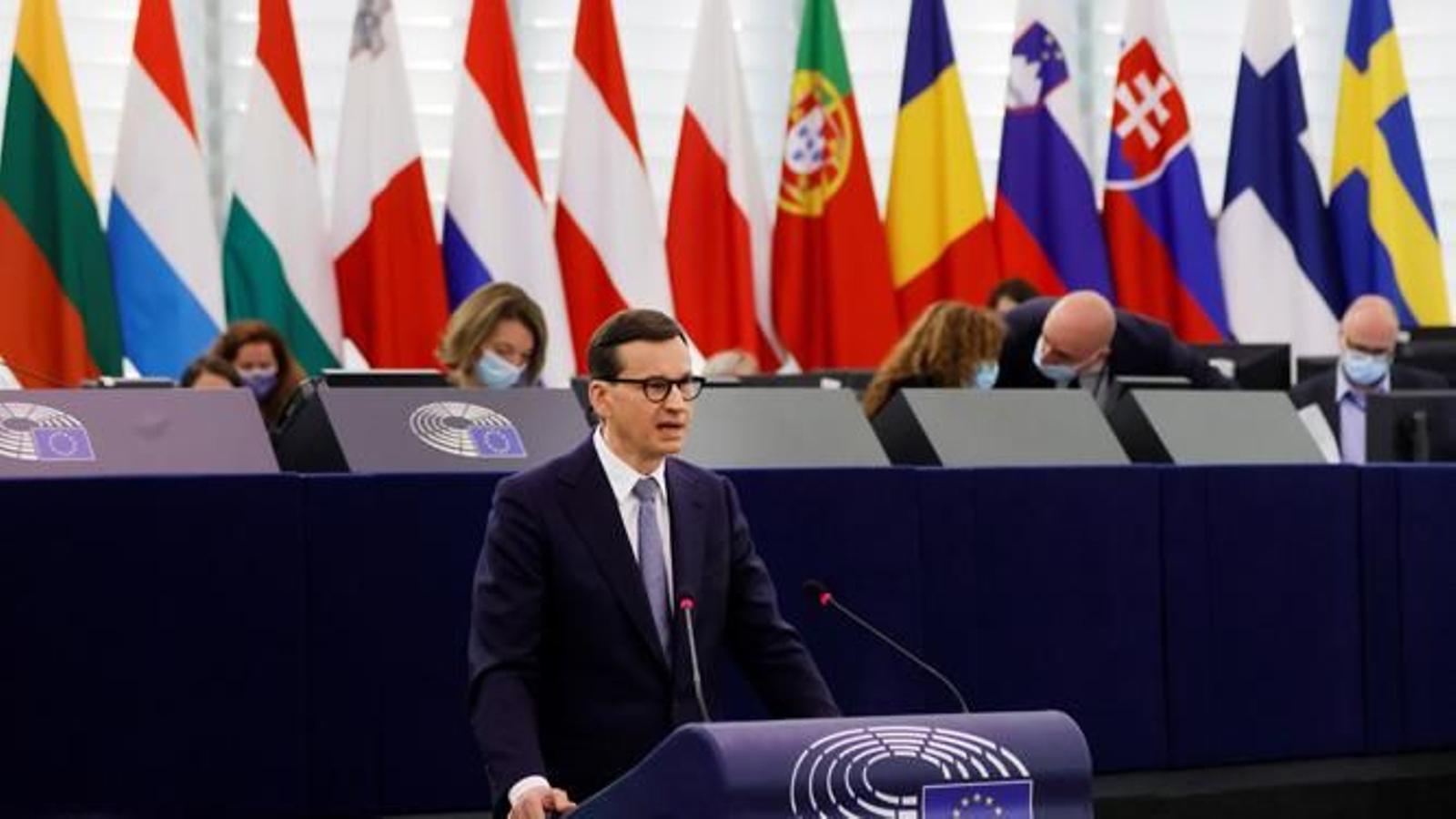 Mateusz Morawiecki, este martes en la Eurocámara.