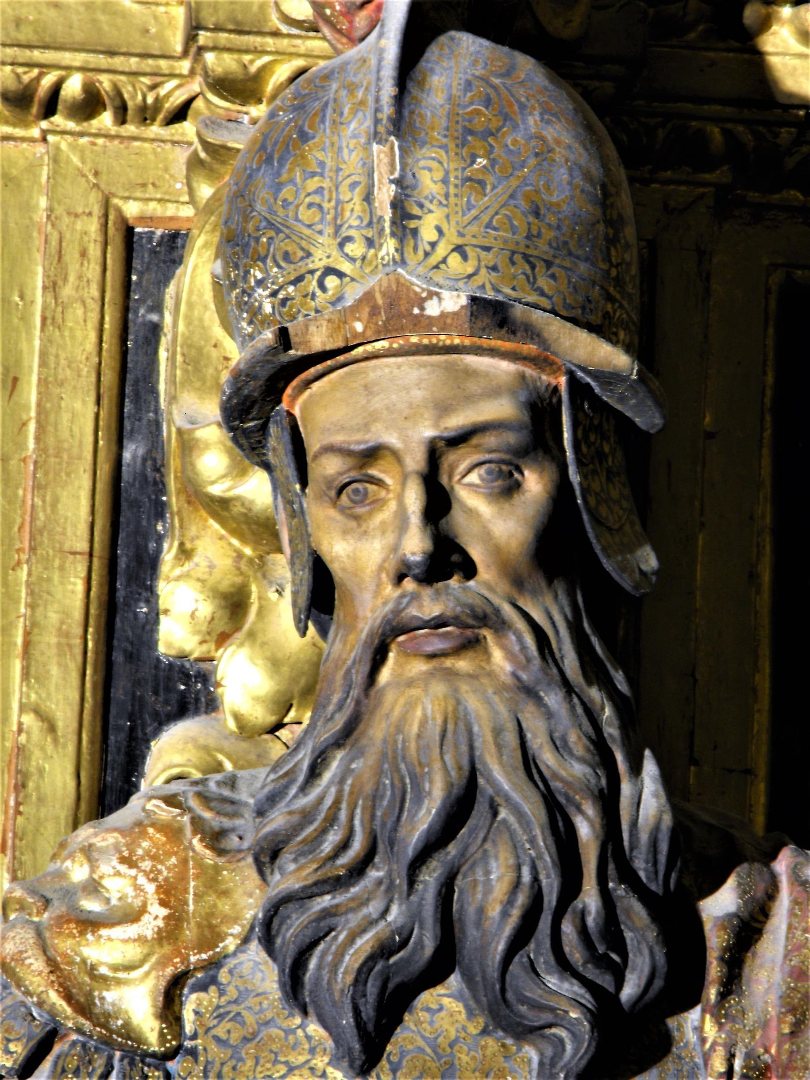 Un primer plano del Judas Macabeo del retablo de las Ánimas, en la Iglesia Mayor Prioral.