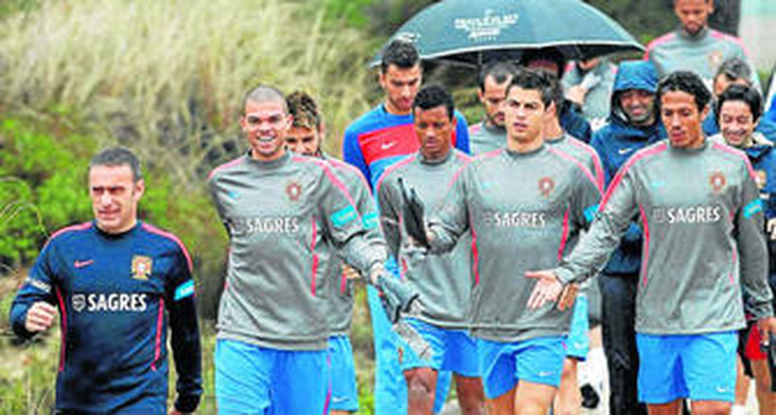 Paulo Bento encabeza el grupo de la selección lusa con Pepe, Cristiano y Bruno Alves detrás.