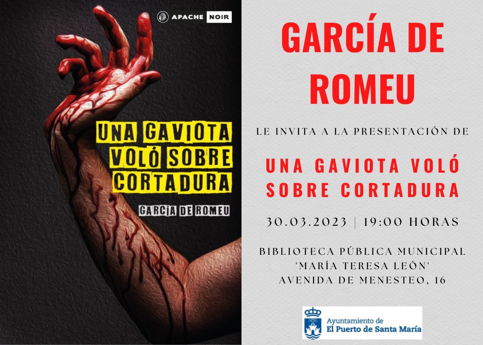 García de Romeu presenta su novela 'Una gaviota voló sobre Cortadura' en la Biblioteca Pública María Teresa León.