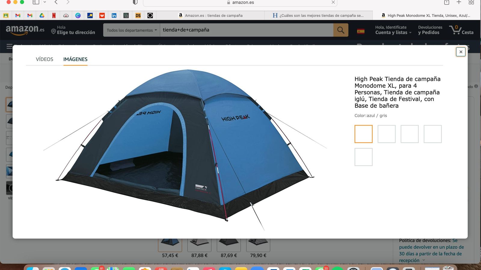 Tienda de campaña Monodome XL, para 4 Personas