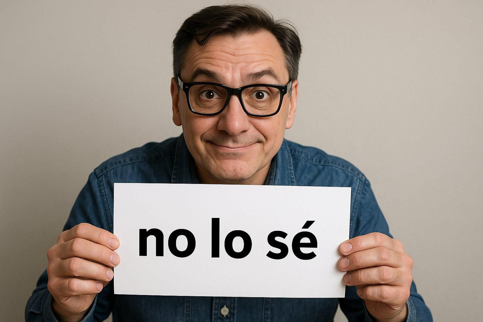 Responsable de organización con un cartel en el que admite que no sabe alguna cuestión.