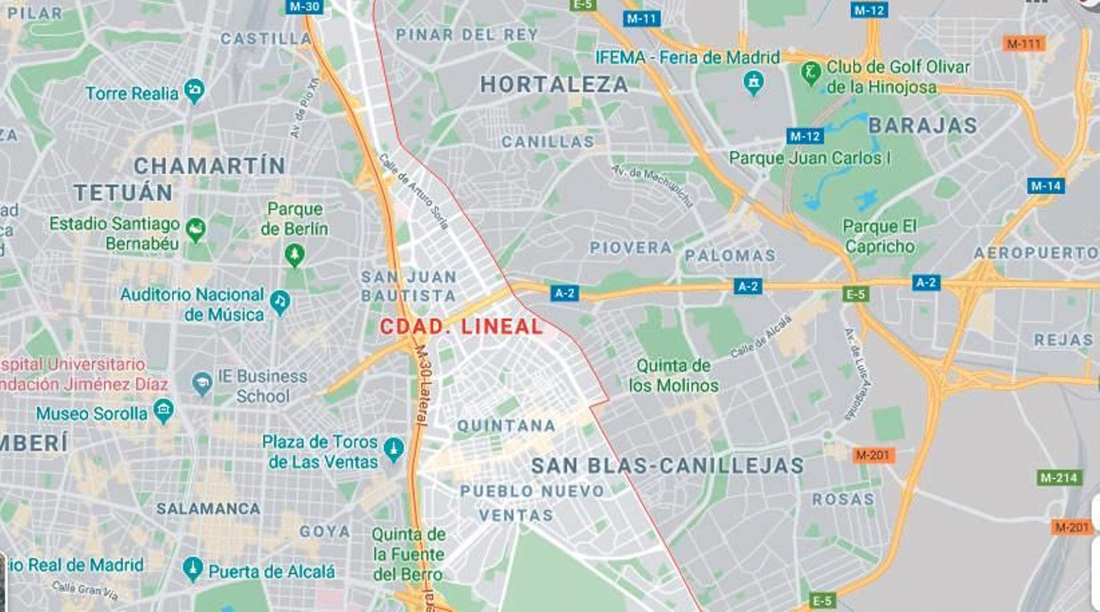 Una captura de Google Maps del Barrio de Ciudad Lineal
