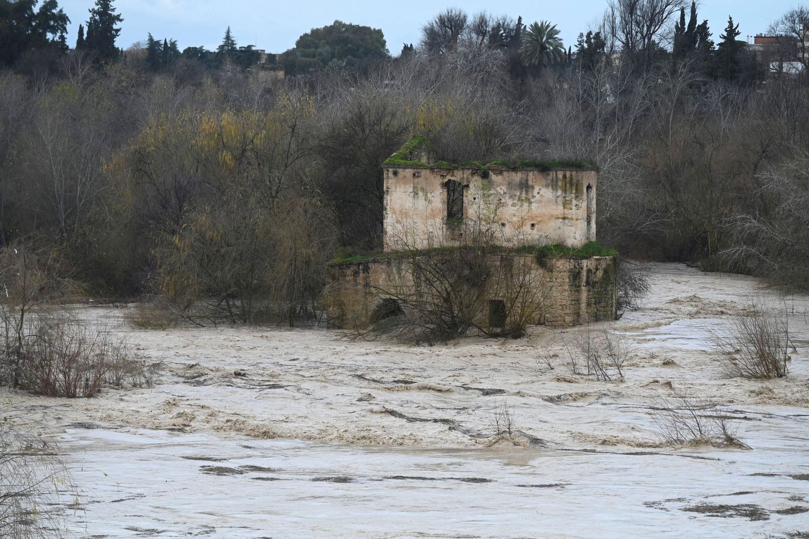 El cauce del río Guadalquivir a su paso por Córdoba tras la borrasca Kristin