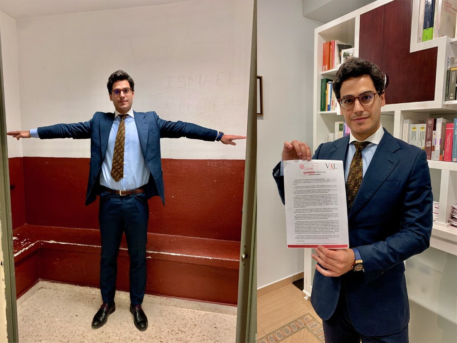 El abogado Víctor Ramírez muestra las dimensiones de los calabozos de Lucena.