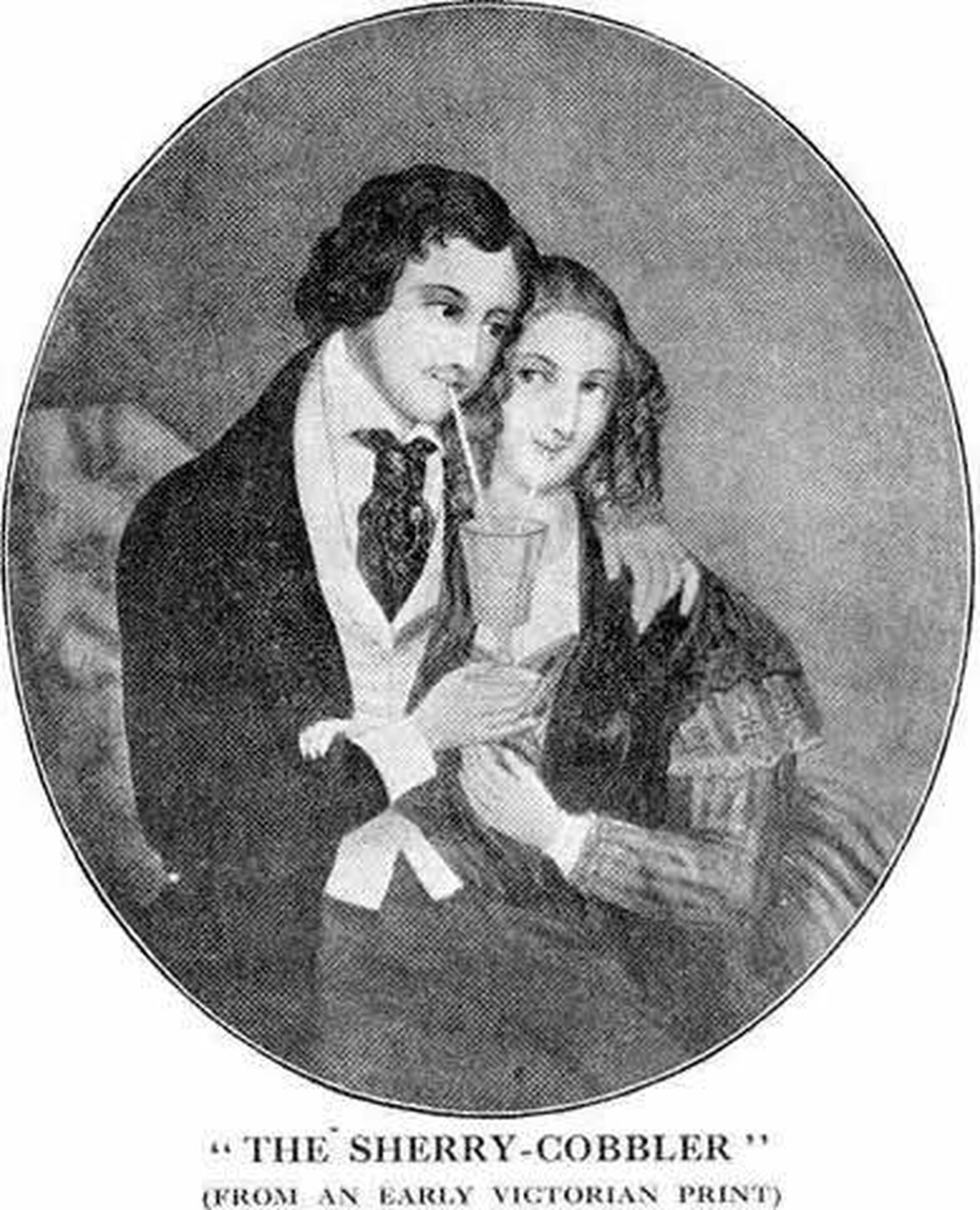 Una pareja comparte un Sherry Cobbler. Grabado de la época.