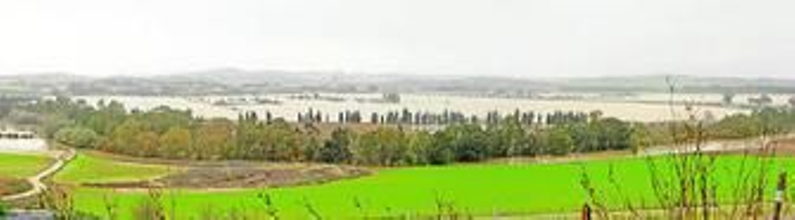 Vista general de los llanos de La Ina y, al fondo, Las Pachecas, inundadas por el agua, tomada desde lo alto de la loma de Lomopardo.