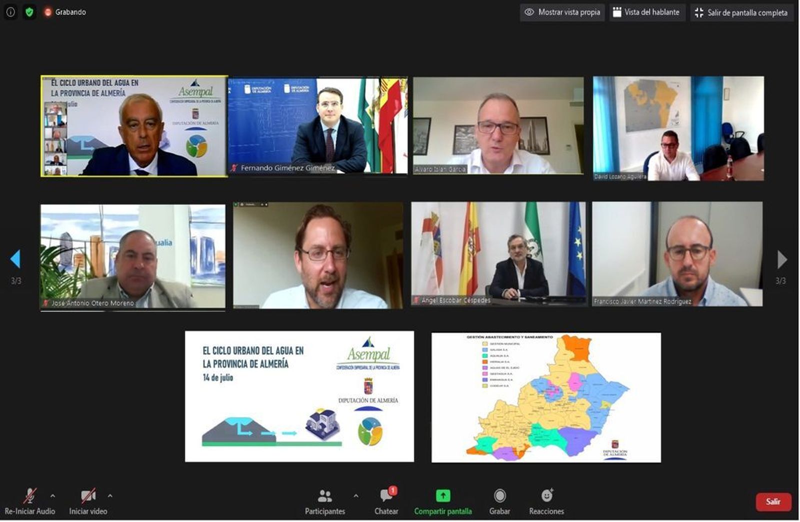 Encuentro digital celebrado hoy sobre el ciclo del agua urbana en la provincia, dentro de la estrategia Agua, Energía, Alimentos, impulsado por Diputación y Asempal.