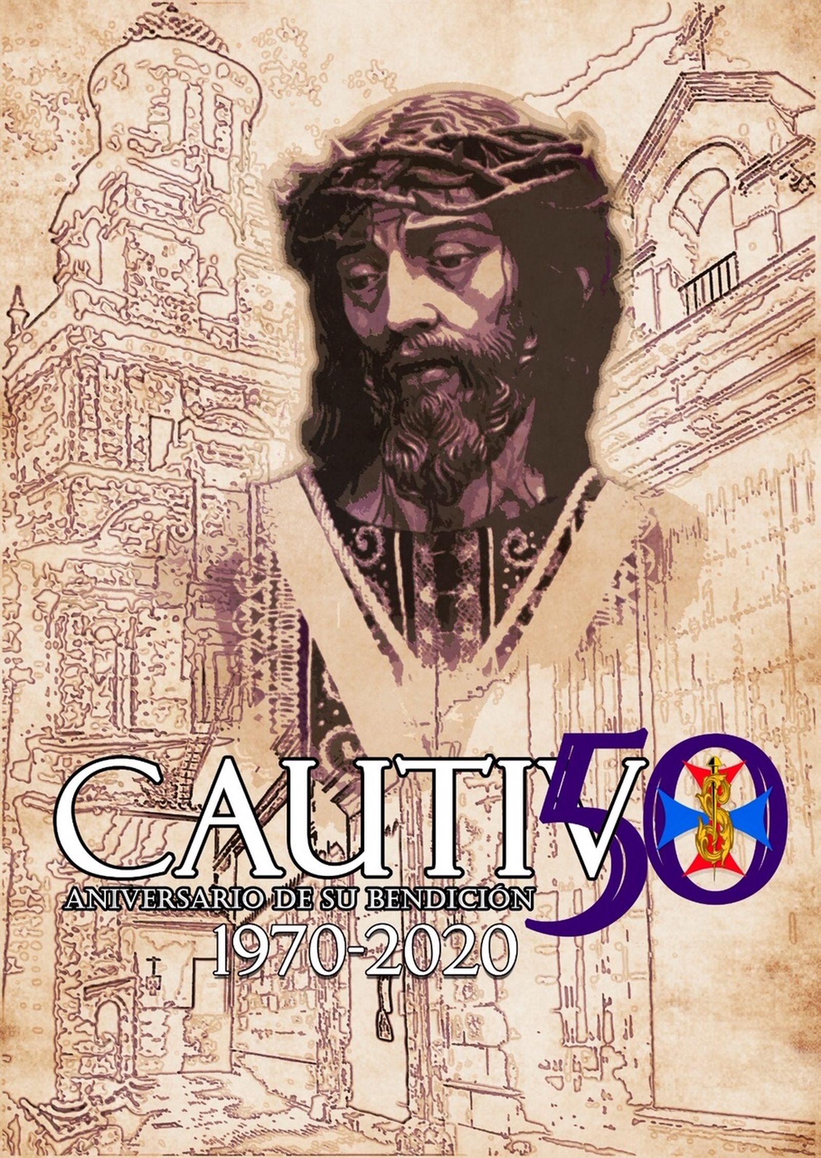 Cartel anunciador de los 50 años de la bendición del Señor Cautivo.