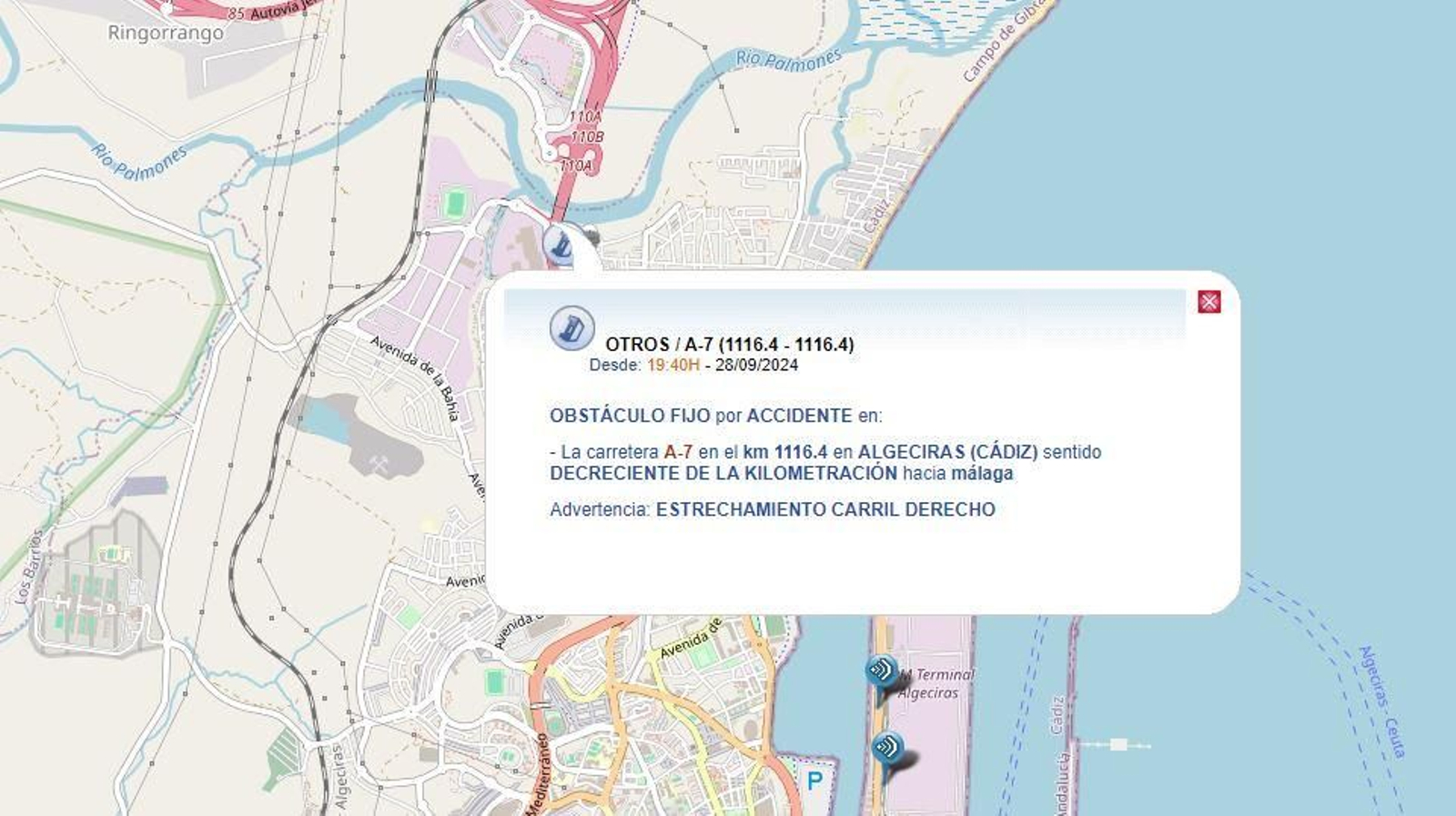 Información de la DGT sobre uno de los accidentes de este sábado en la A-7.