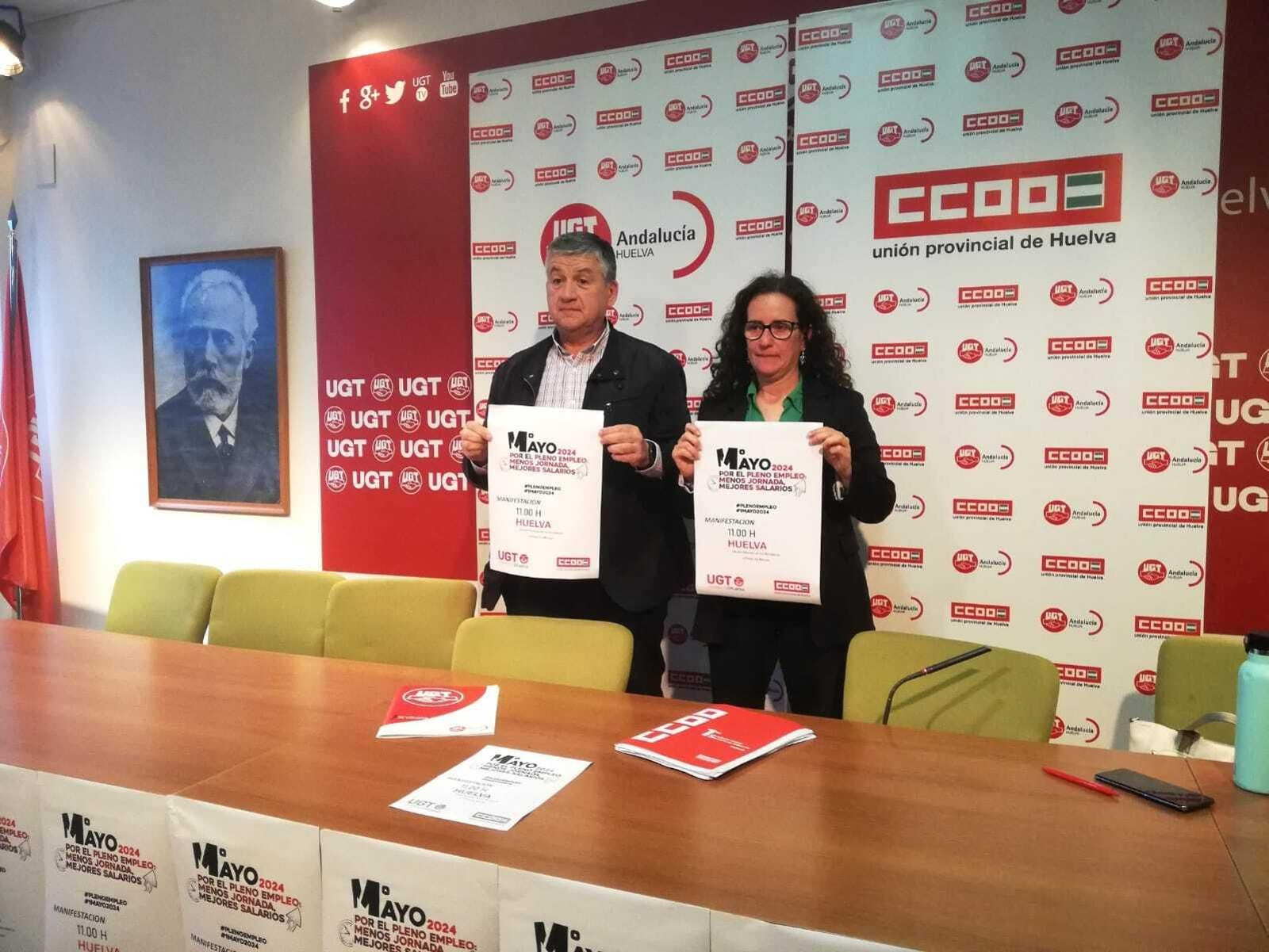 El secretario general de UGT Huelva, Francisco Gutiérrez Bernal, y la secretaria general de CCOO, Julia Perea. El secretario general de UGT Huelva, Francisco Gutiérrez Bernal, y la secretaria general de CCOO, Julia Perea.