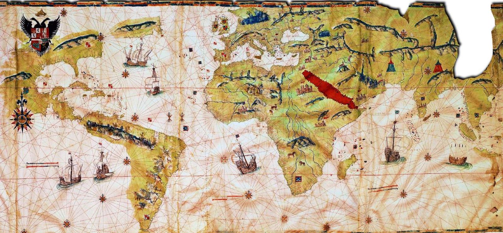Mapamundi de 1.530, época en la que destacaron los marineros onubenses.