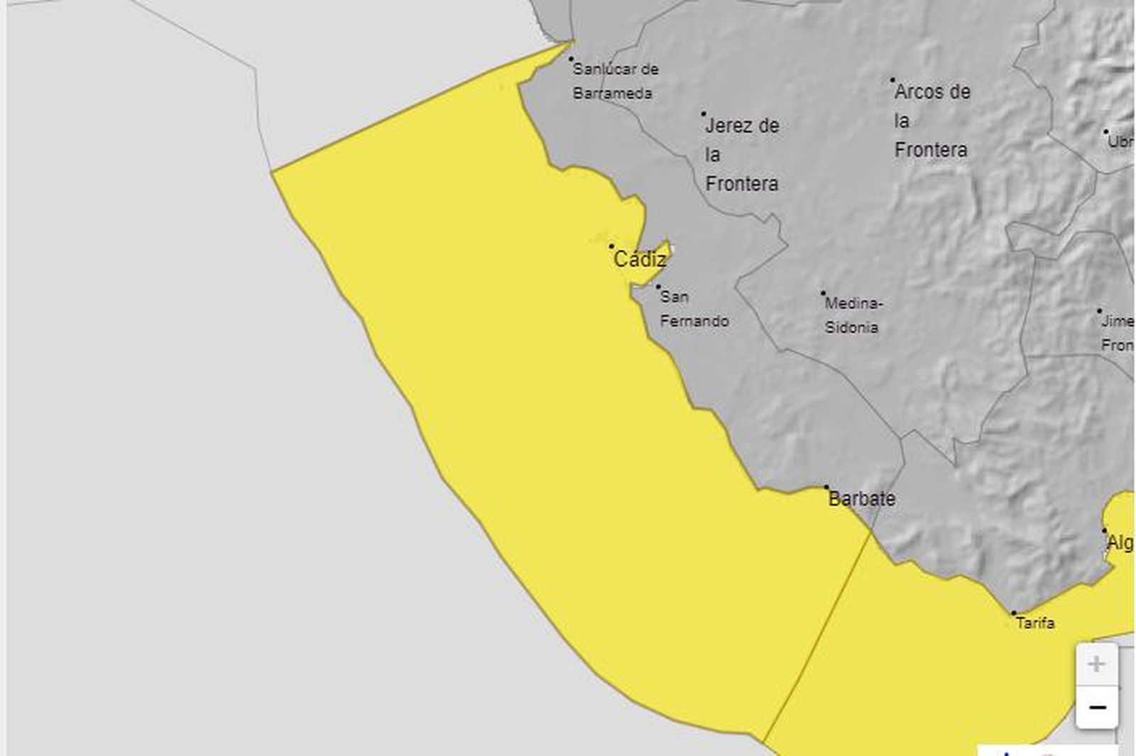 Alerta amarilla en el litoral gaditano por fenómenos costeros.
