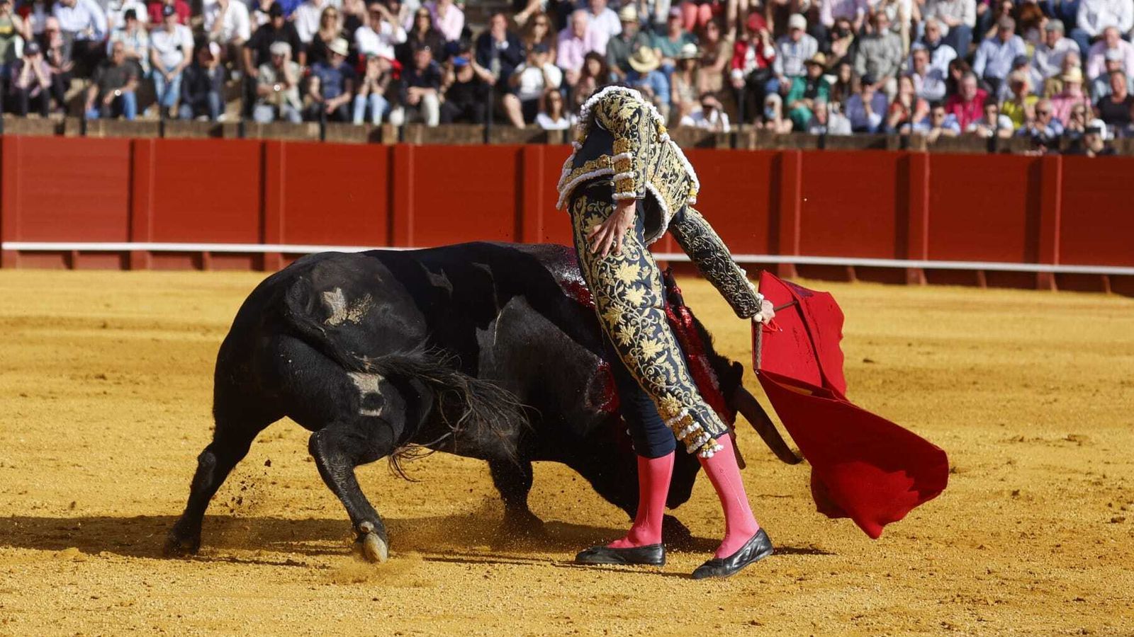 José Garrido, con el primer toro de la tarde.