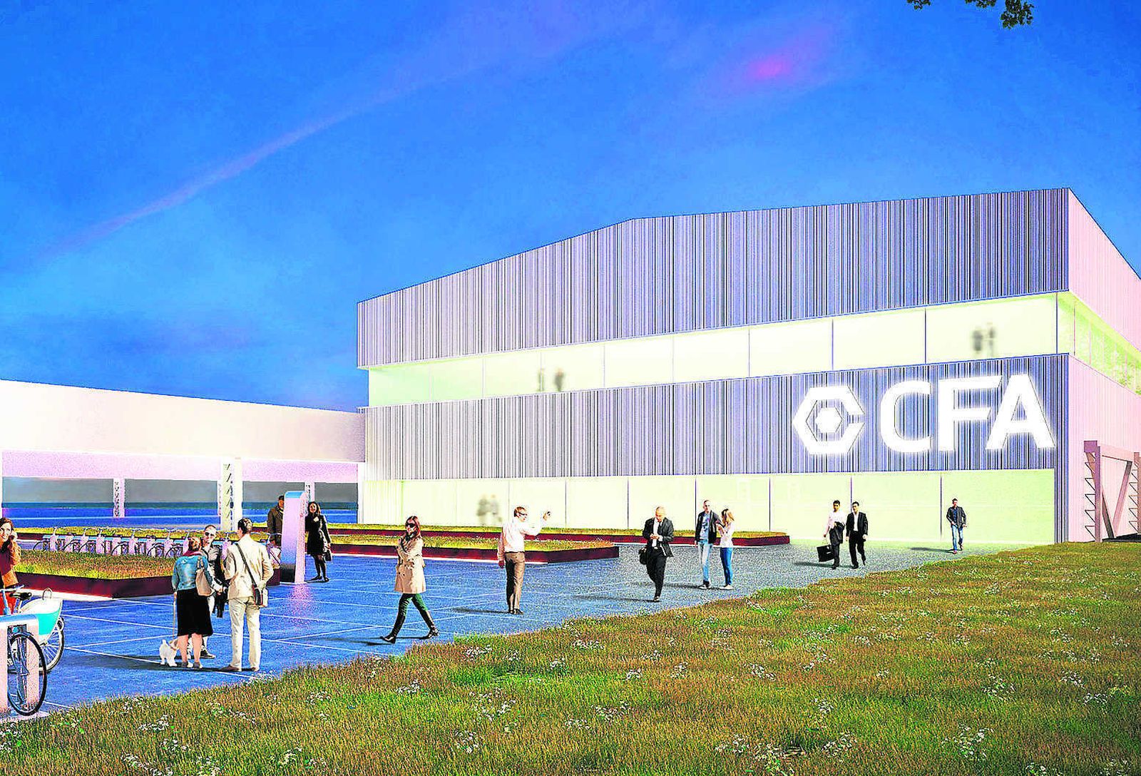 Imagen del proyecto definitivo de la nave que acogerá de manera temporal el nuevo Centro de Formación Avanzada (CFA).