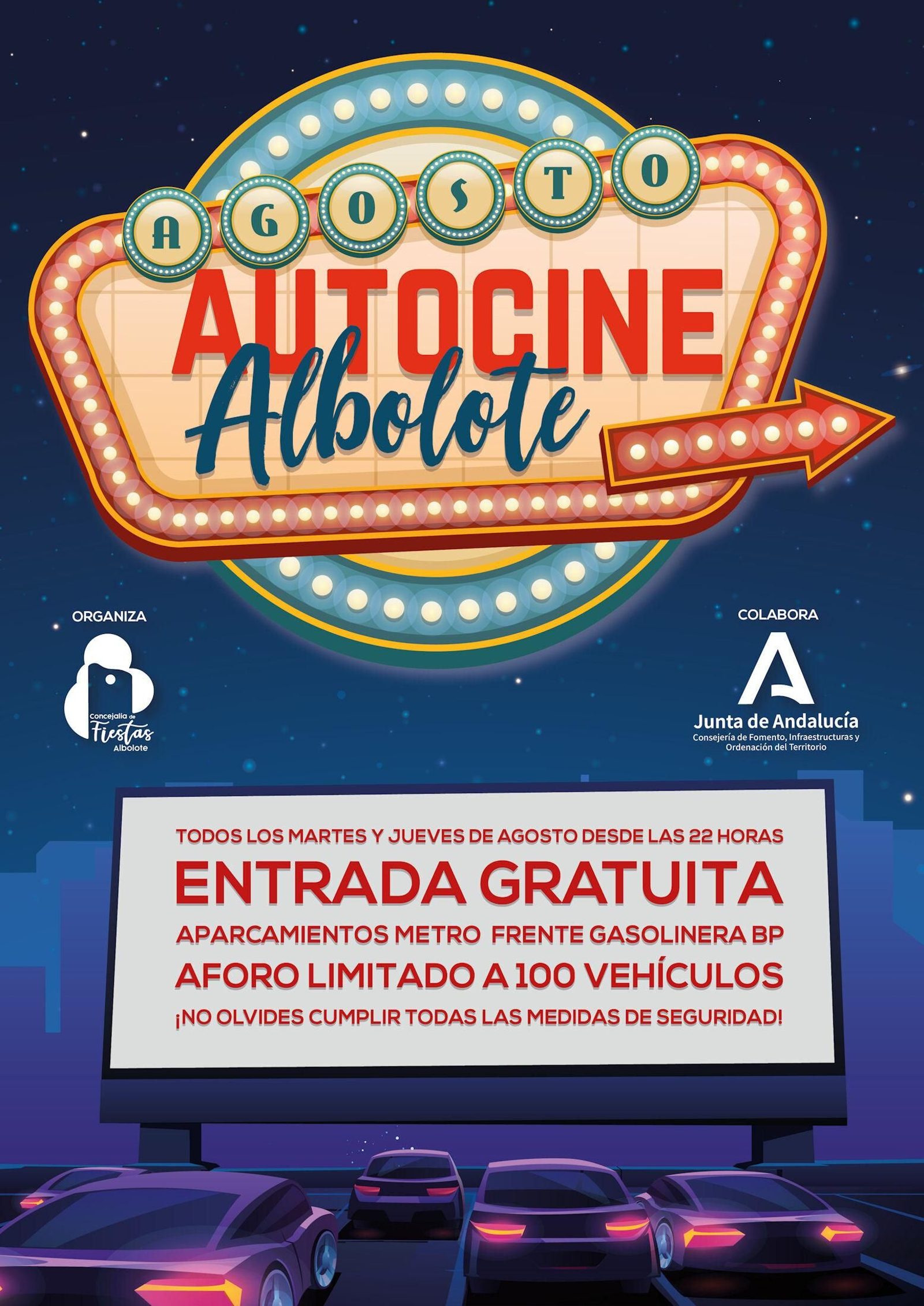 Albolote estrena el autocine, una actividad adecuada a las restricciones del verano en Granada