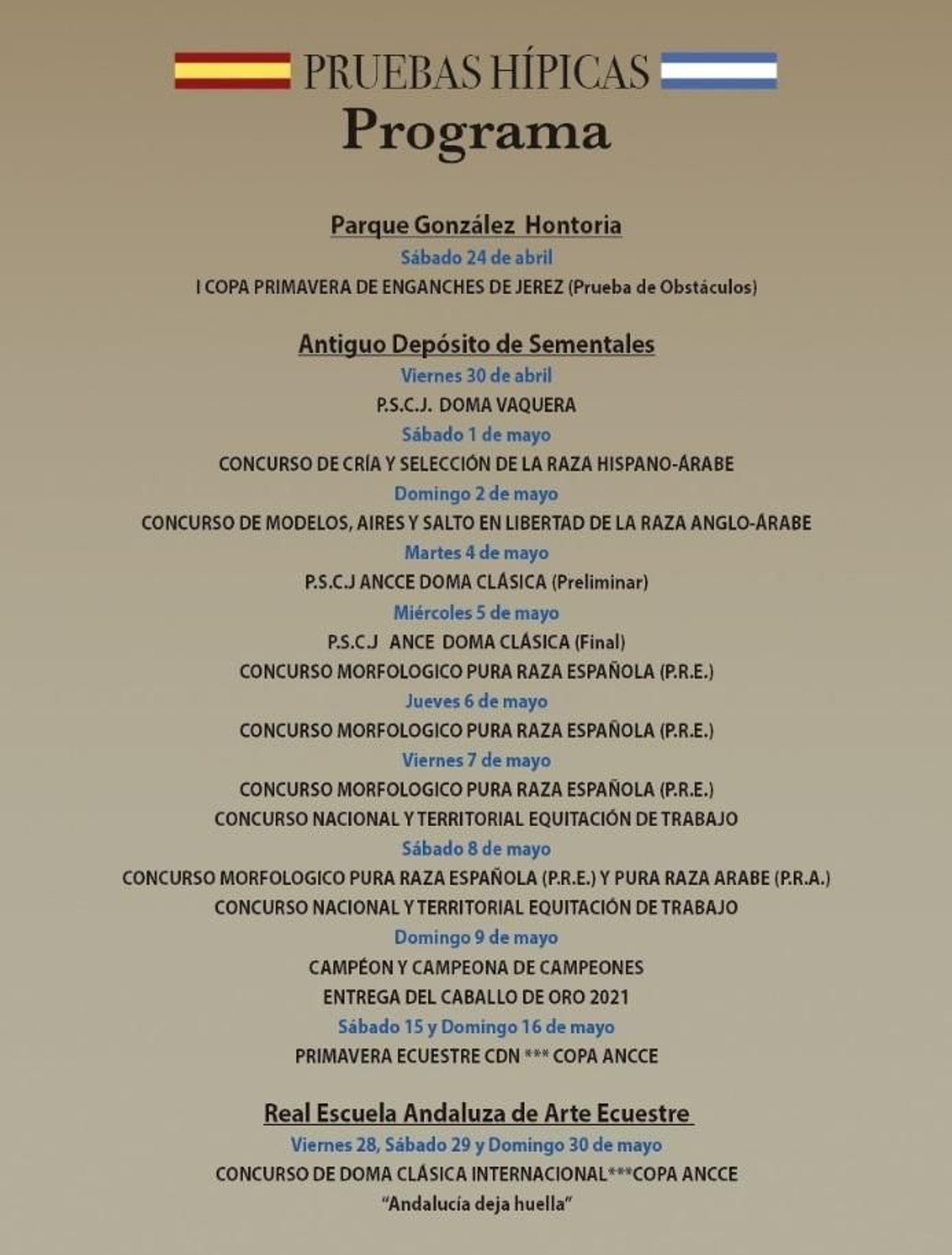 Programa de las pruebas hípicas.