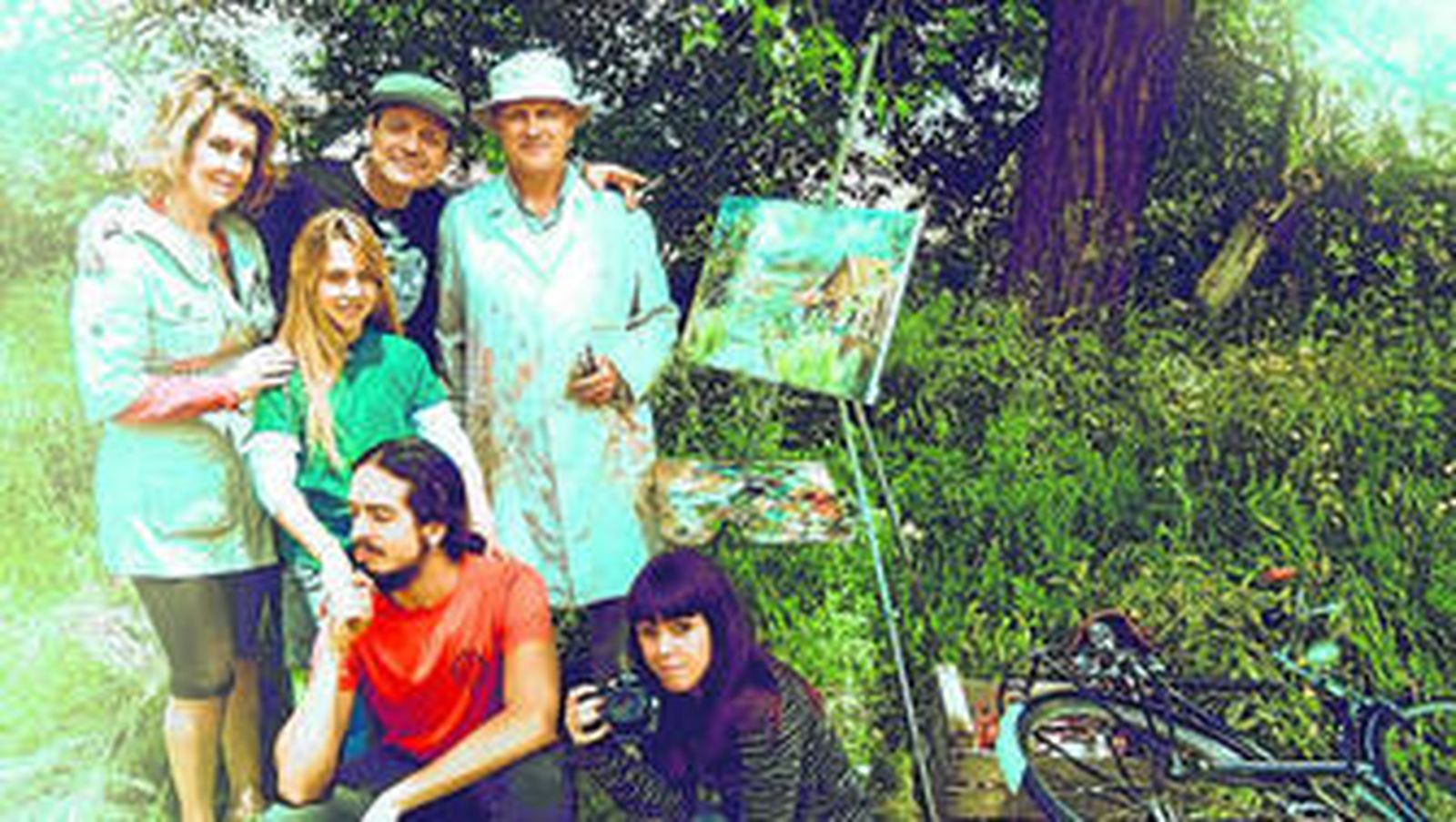 Daniel Ortega y Cristóbal García junto a los pintores Manuel Domínguez y Carmen María Martínez.