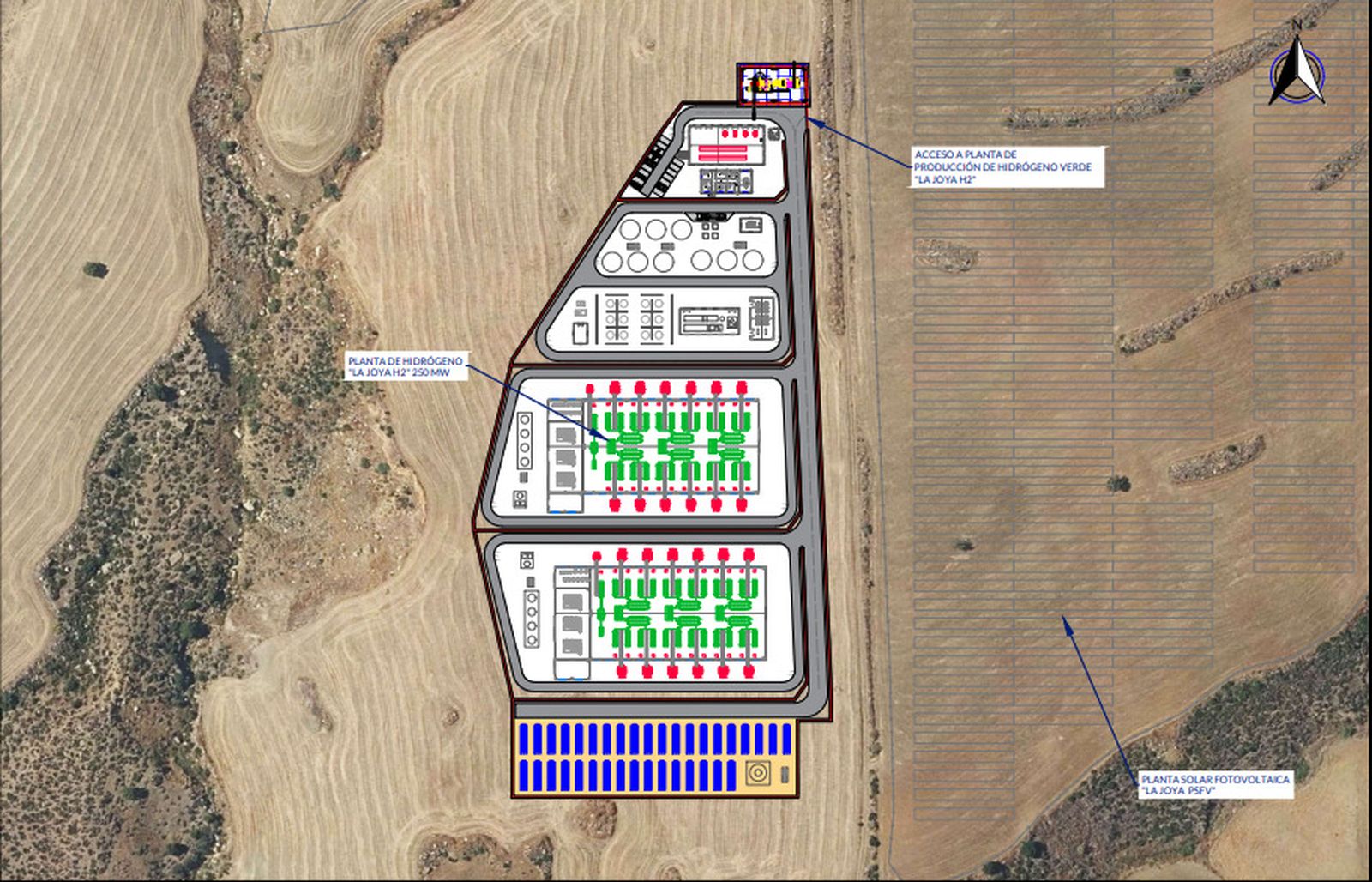 Uno de los planos de la planta de producción de hidrógeno verde La Joya H2 remitido a la Junta de Andalucía.