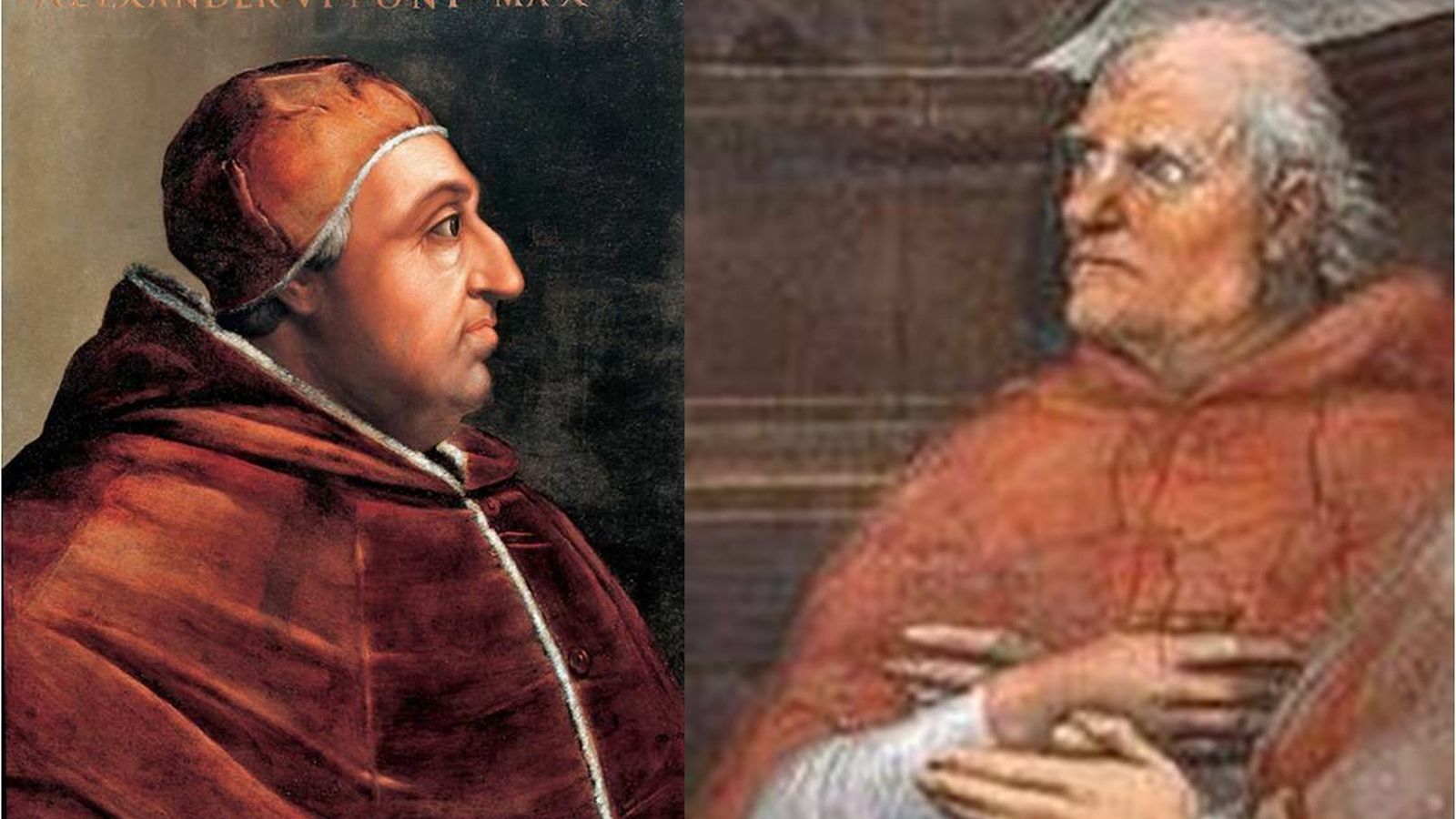 Alejandro VI y el Cardenal Riario. Detalle de la Misa de Bolsena obra de Rafael Sanzio.