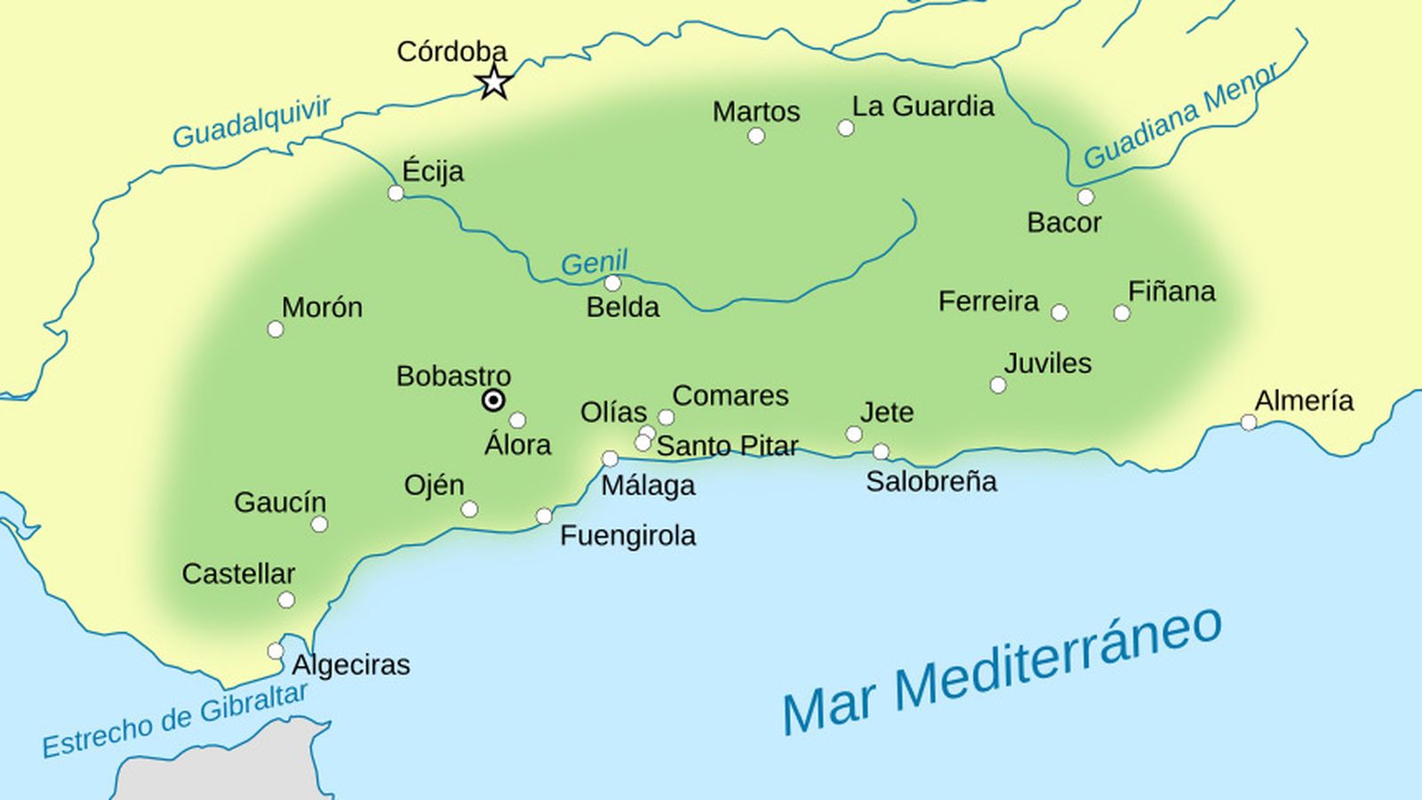 Territorios que estuvieron bajo el control de Omar ben Hafsún hasta el año 914.