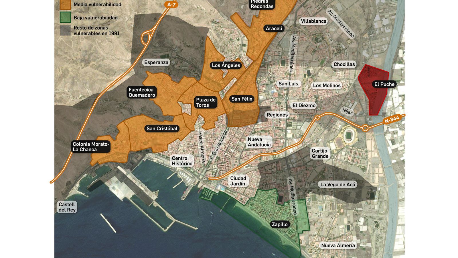 Zonas vulnerables de Almería capital