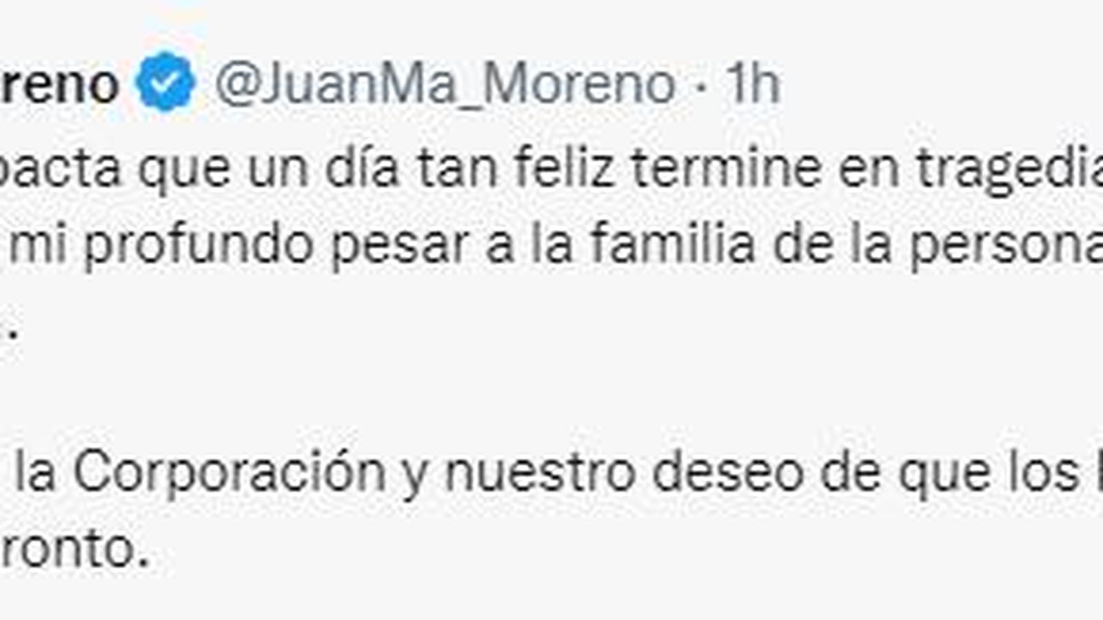 Mensaje en Twitter de Juanma Moreno.