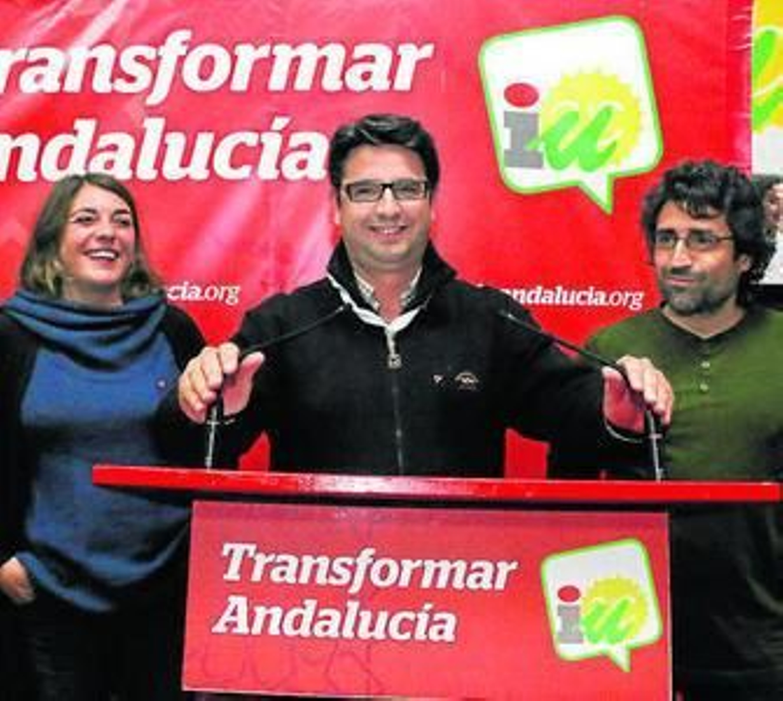 García, Cortes y Del Castillo, ayer en la sede de IU.