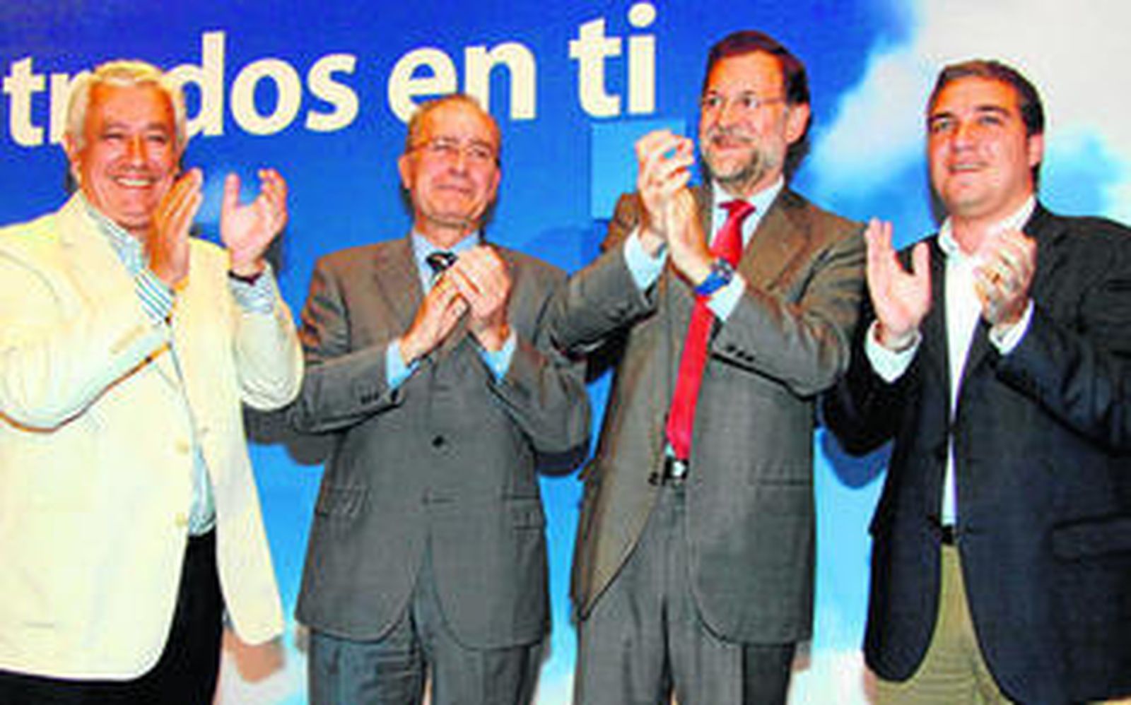 Javier Arenas, Francisco de la Torre, Mariano Rajoy y Elías Bendodo, ayer.