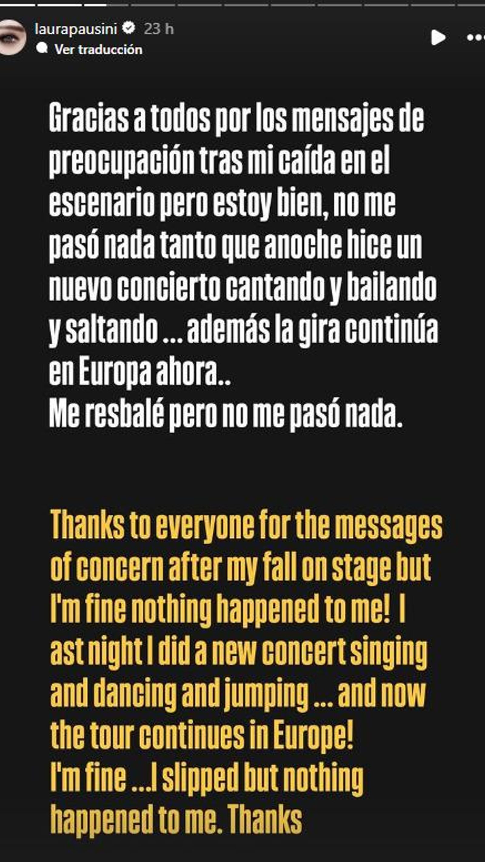 Mensaje de agradecimiento de Laura Pausini a sus fans