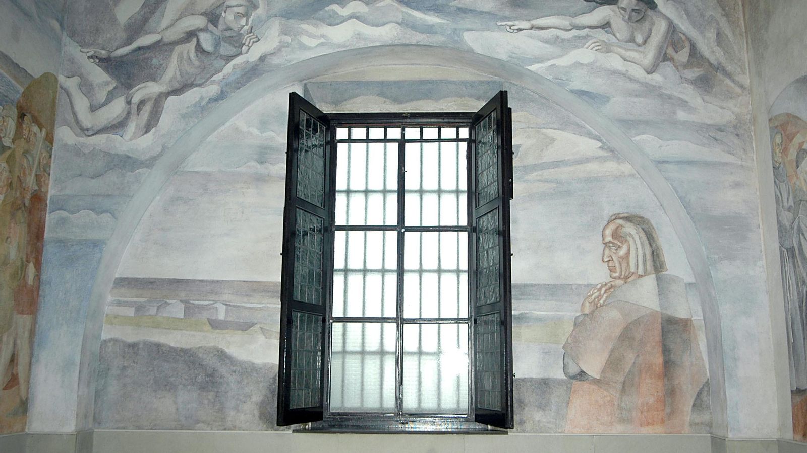 En este fresco el protagonista es Colón en esa mirada hacia lo desconocido.