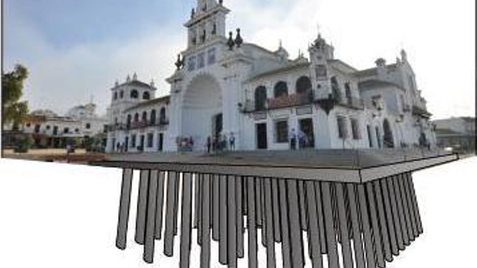 El dibujo de la cimentación, está diseñado por José  Pardo Alvarez, en montaje con la fotografía de Manuel Romero Triviño