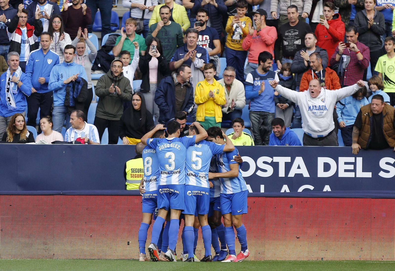 Así celebró el Málaga un gol al Nàstic en la primera vuelta.