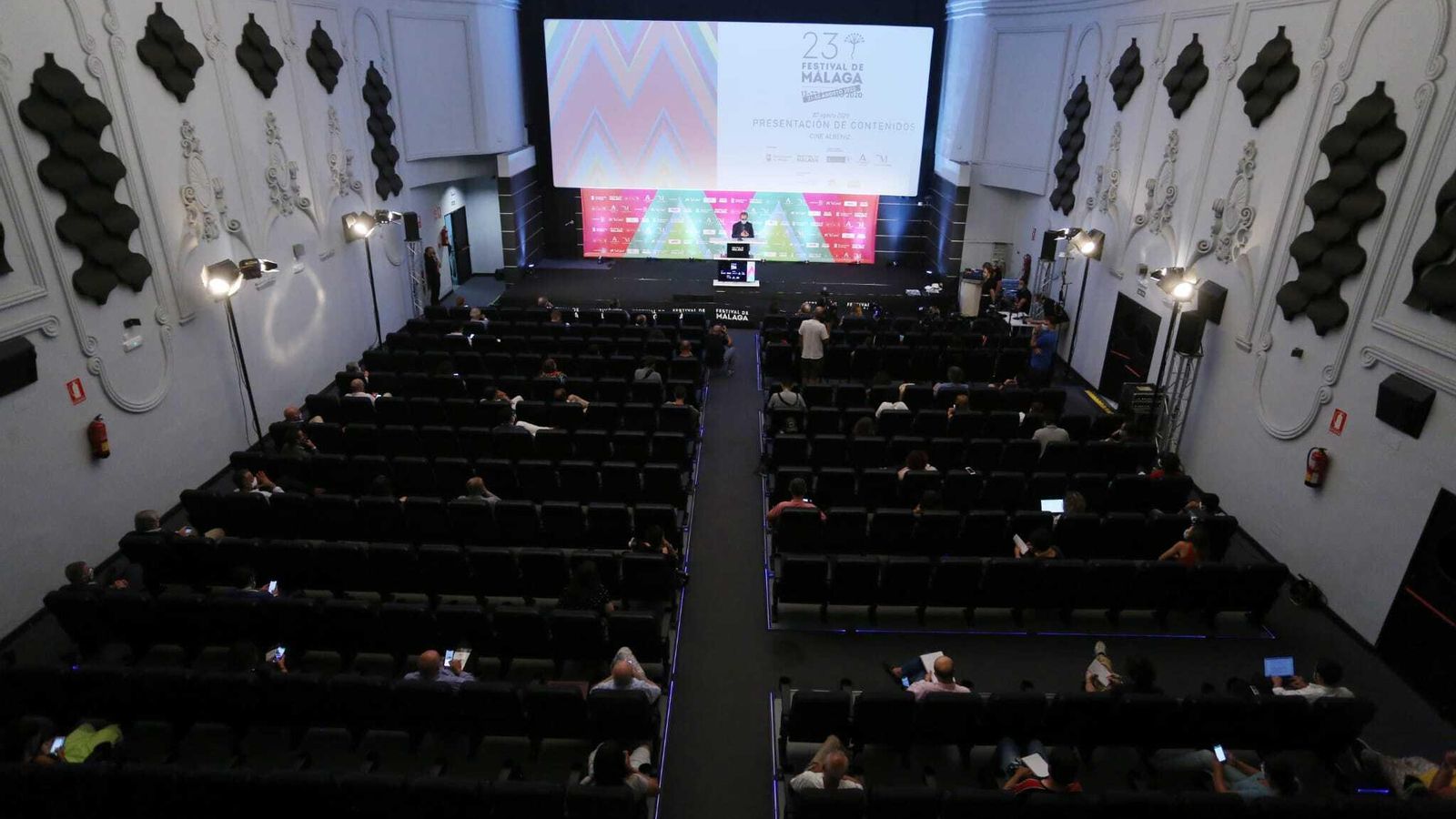 El cine Albéniz durante la presentación del 23 Festival de Málaga. El cine Albéniz durante la presentación del 23 Festival de Málaga.