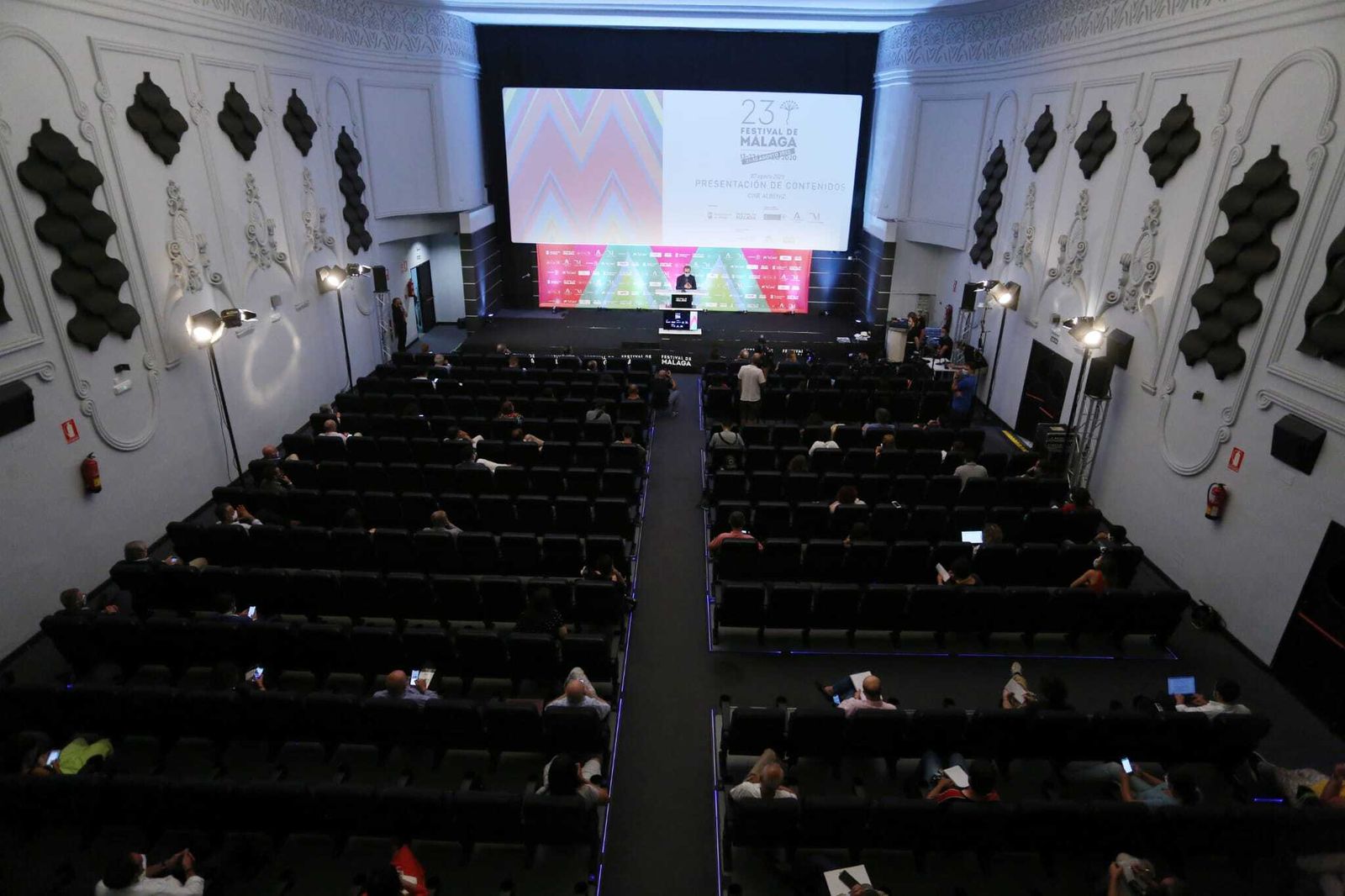 El cine Albéniz durante la presentación del 23 Festival de Málaga.