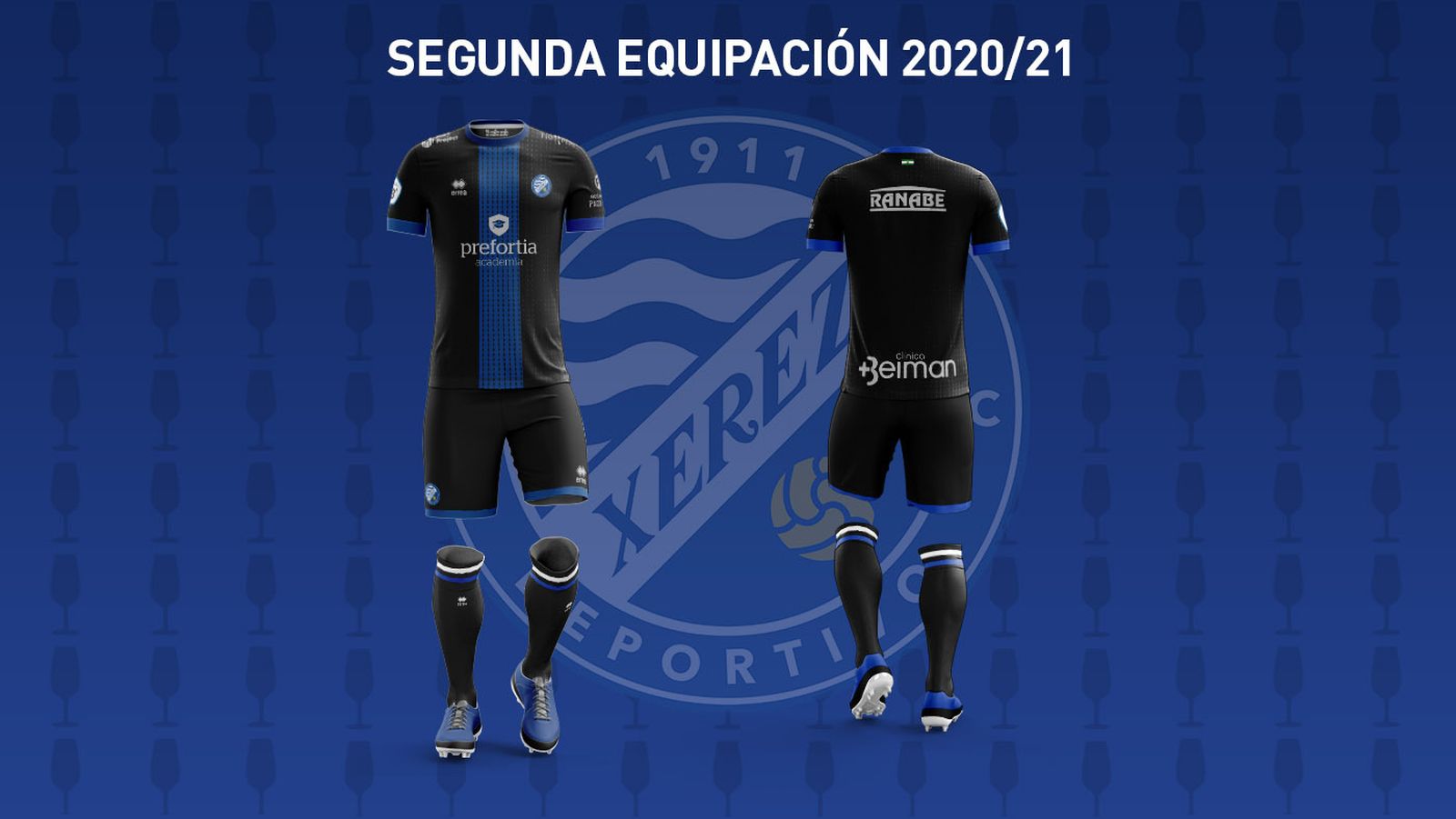 La segunda equipación del Xerez DFC será negra y azul.