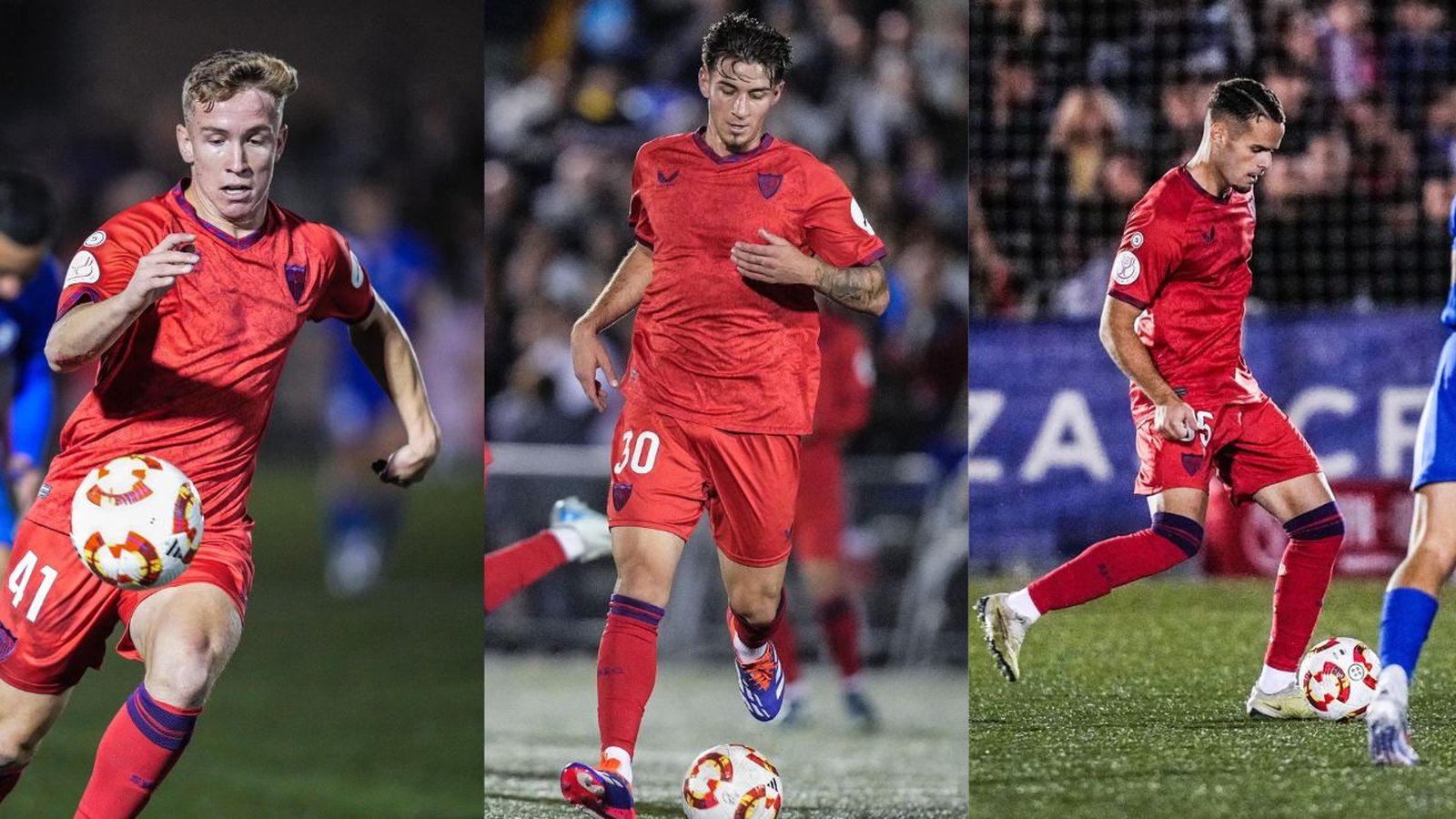 Isra Domínguez, Alberto Collado y Ramón Martínez debutan con la camiseta del Sevilla.